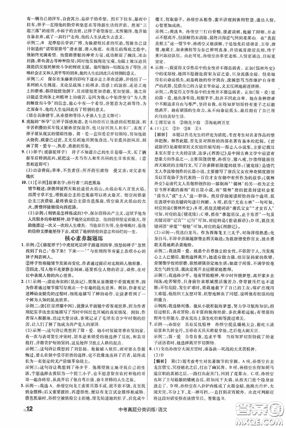 新疆青少年出版社金考卷特快專遞2021版中考真題分類訓(xùn)練語文答案