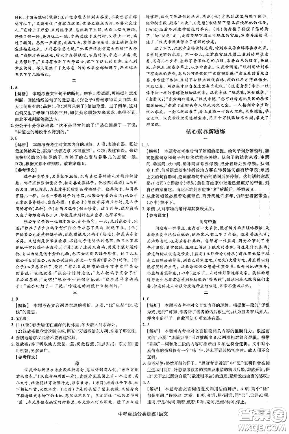 新疆青少年出版社金考卷特快專遞2021版中考真題分類訓(xùn)練語文答案