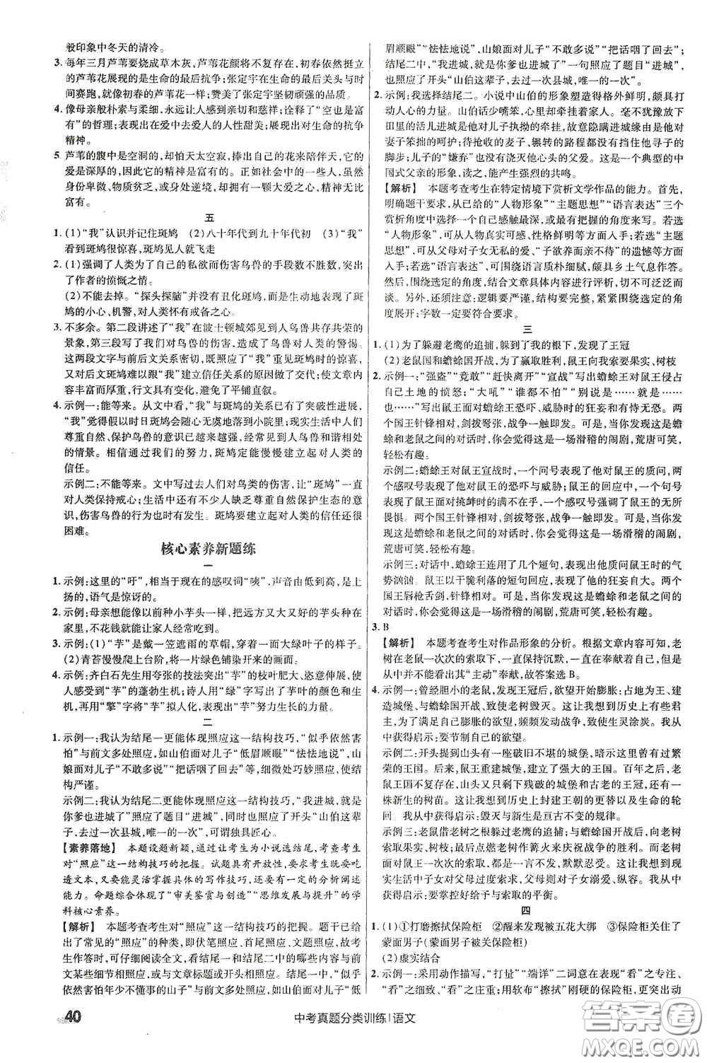 新疆青少年出版社金考卷特快專遞2021版中考真題分類訓(xùn)練語文答案