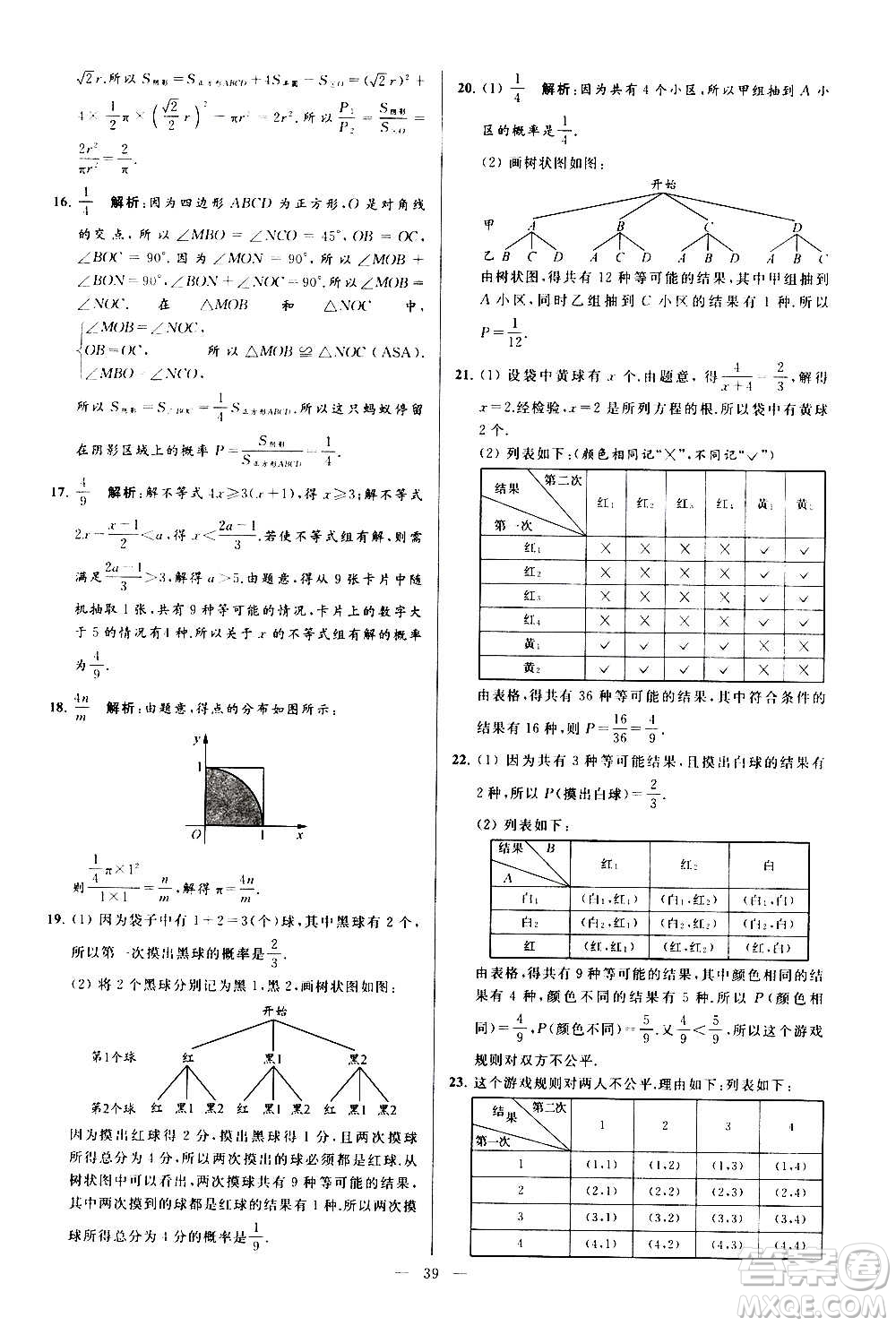 新世紀(jì)出版社2020秋季亮點(diǎn)給力大試卷數(shù)學(xué)九年級上冊蘇教版答案