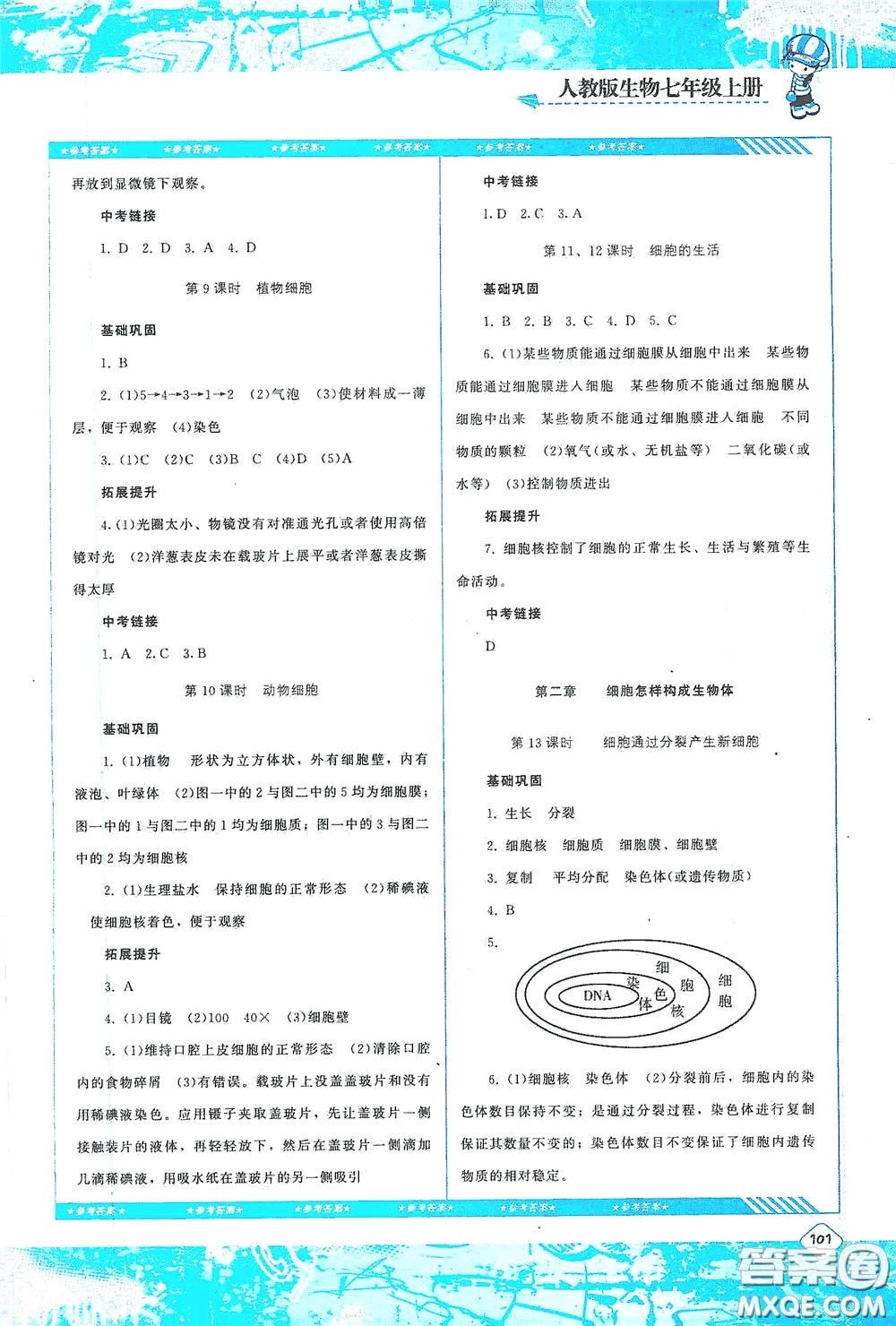 湖南少年兒童出版社2020課程基礎(chǔ)訓(xùn)練七年級(jí)生物上冊(cè)人教版答案