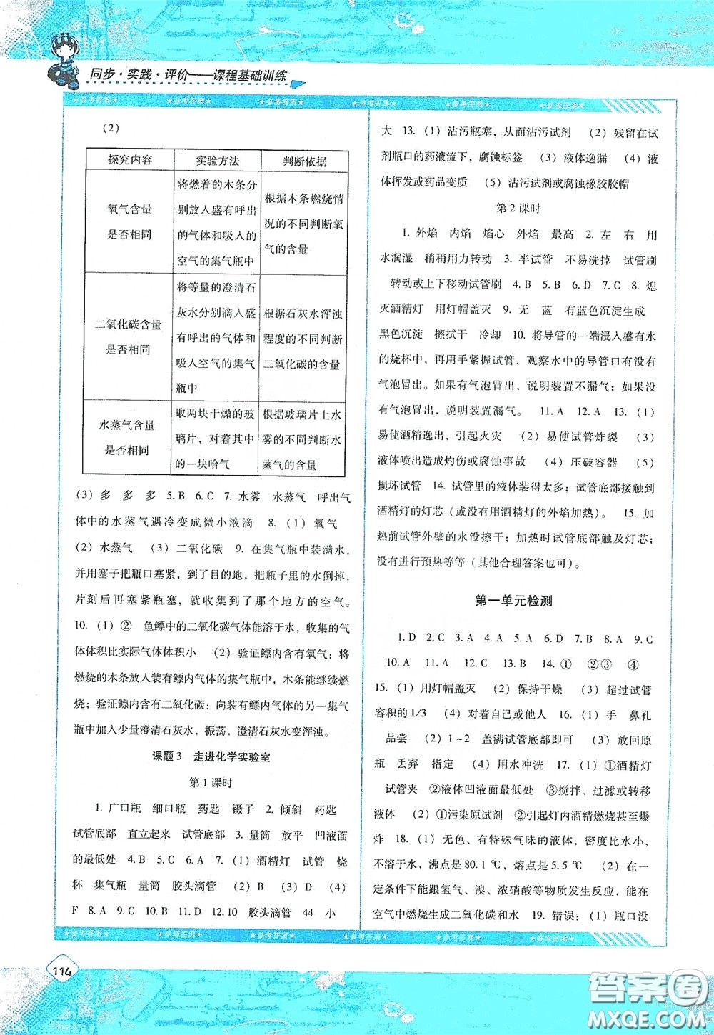 湖南少年兒童出版社2020課程基礎(chǔ)訓(xùn)練九年級(jí)化學(xué)上冊(cè)人教版答案