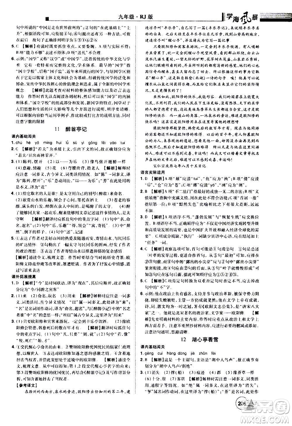 江西美術(shù)出版社2020學(xué)海風(fēng)暴語文九年級上冊RJ人教版答案