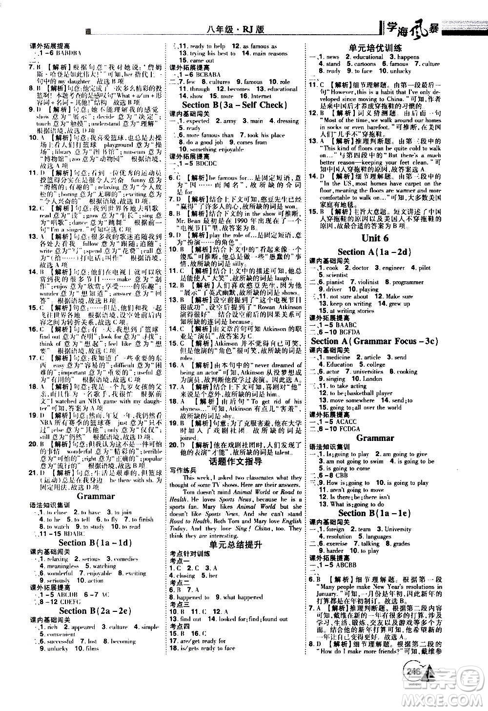 江西美術(shù)出版社2020學(xué)海風(fēng)暴英語八年級(jí)上冊(cè)RJ人教版答案