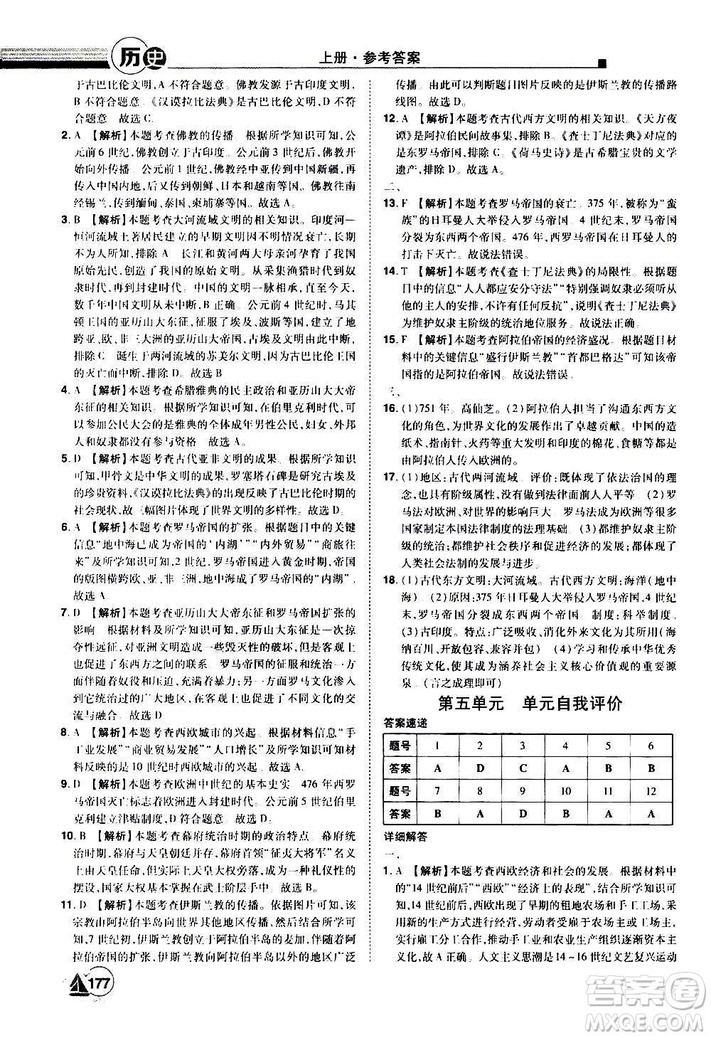 江西美術(shù)出版社2020學(xué)海風(fēng)暴九年級歷史上冊RJ人教版答案