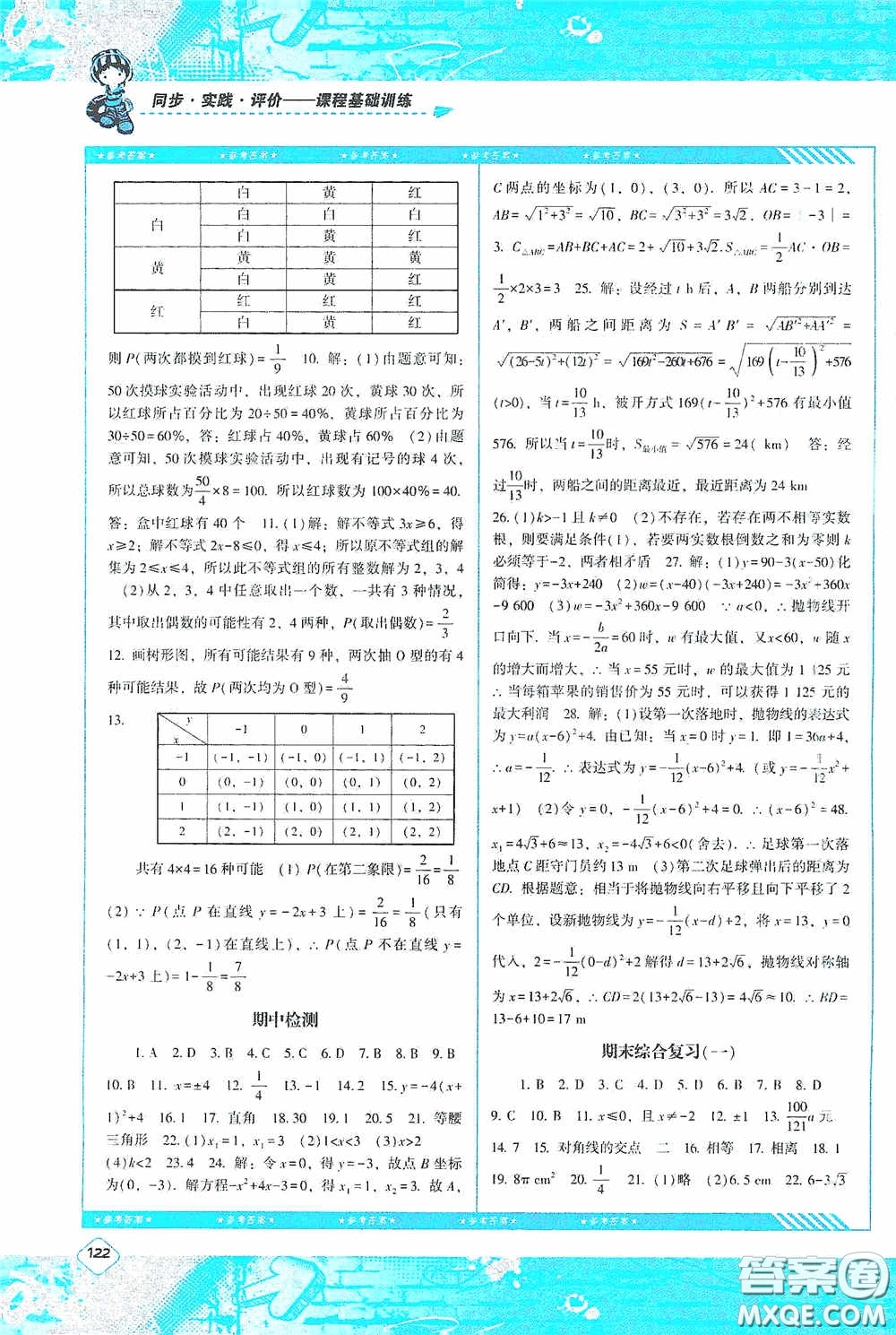 湖南少年兒童出版社2020課程基礎(chǔ)訓練九年級數(shù)學上冊人教版答案
