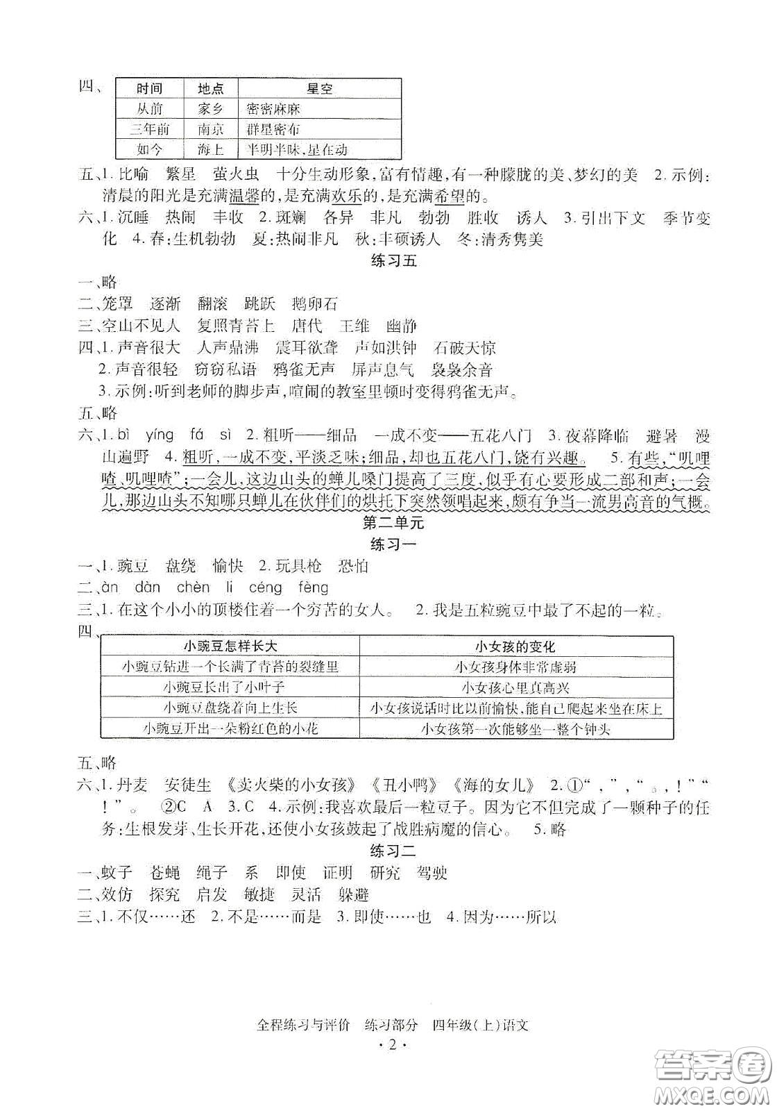 浙江人民出版社2020秋全程練習(xí)與評(píng)價(jià)四年級(jí)語文上冊(cè)人教版答案
