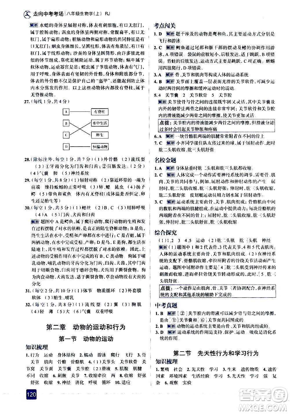 現(xiàn)代教育出版社2020走向中考考場(chǎng)八年級(jí)生物學(xué)上冊(cè)RJ人教版答案