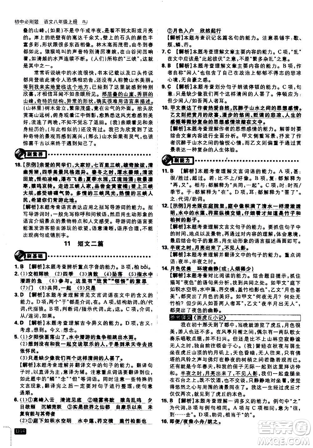 ?開明出版社2021版初中必刷題語文八年級上冊RJ人教版答案