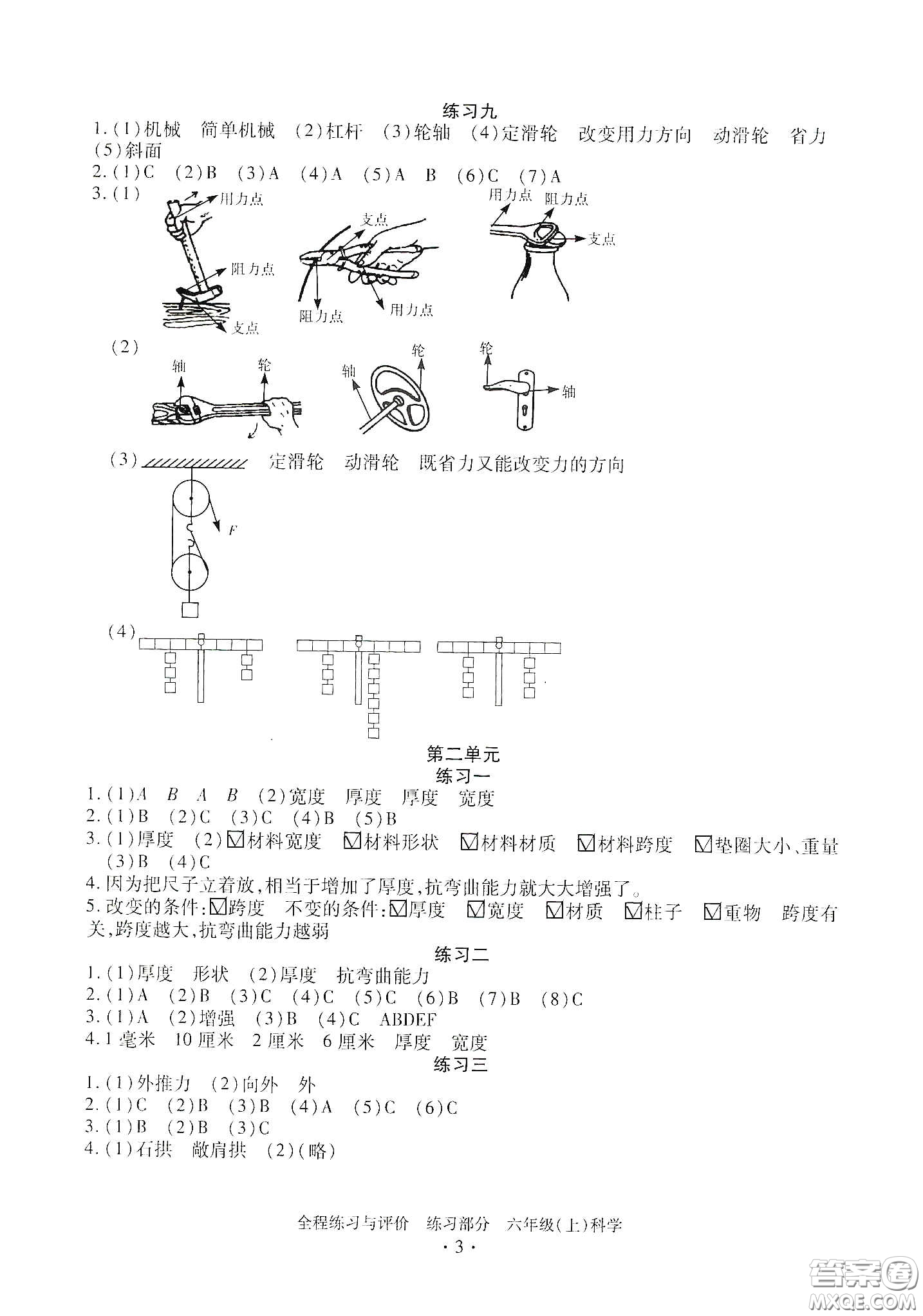 浙江人民出版社2020全程練習(xí)與評價六年級科學(xué)上冊冀教版答案