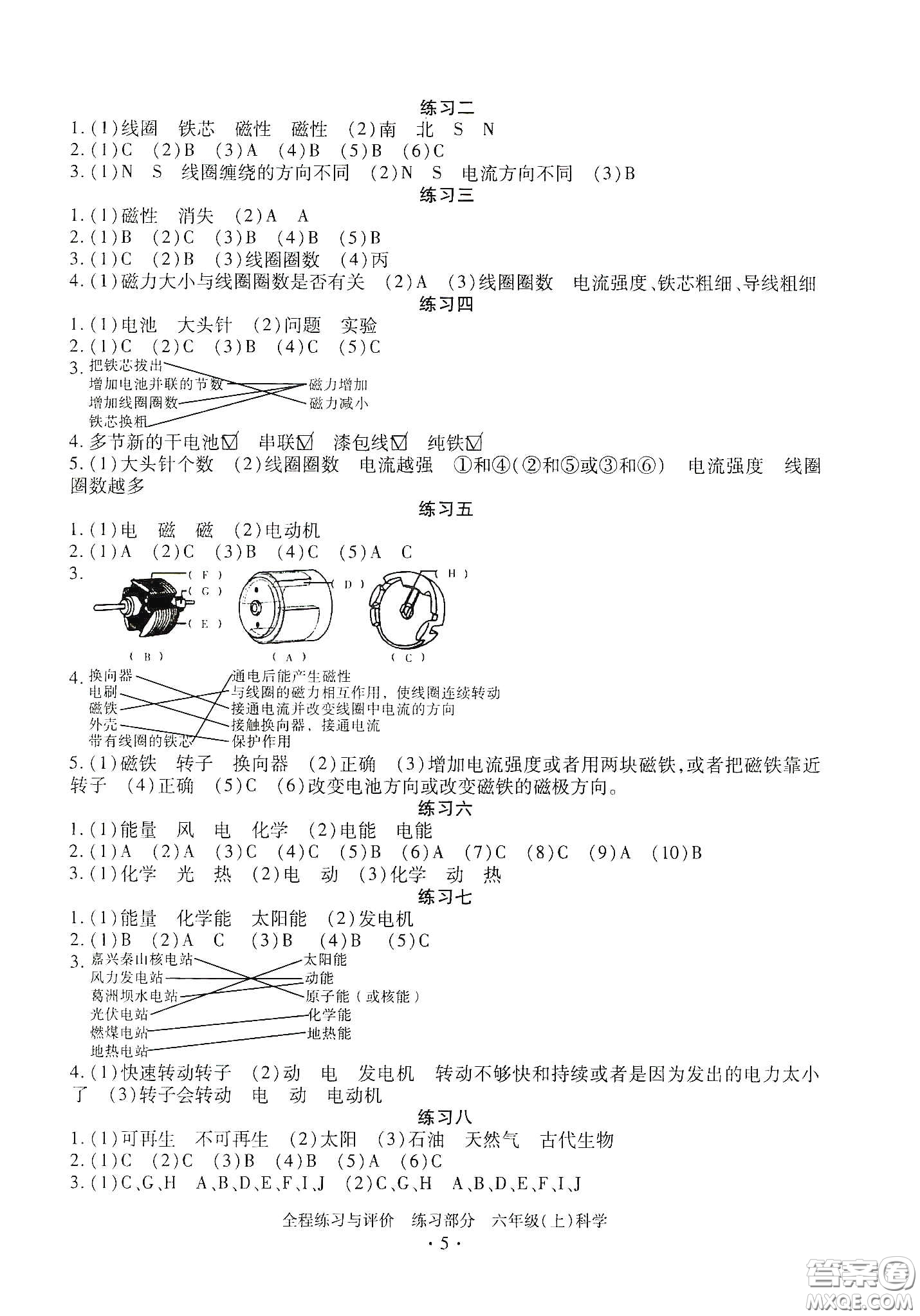 浙江人民出版社2020全程練習(xí)與評價六年級科學(xué)上冊冀教版答案