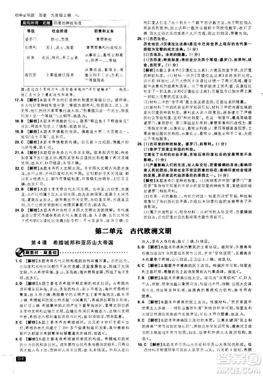 ?開(kāi)明出版社2021版初中必刷題歷史九年級(jí)上冊(cè)RJ人教版答案
