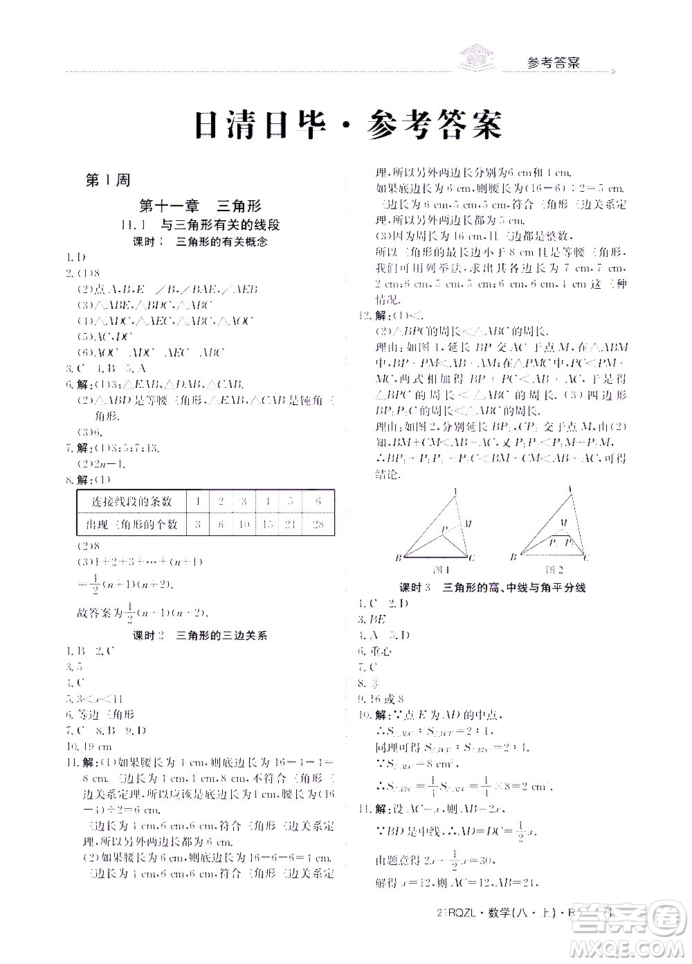 江西高校出版社2021版日清周練數(shù)學(xué)八年級上冊人教版答案