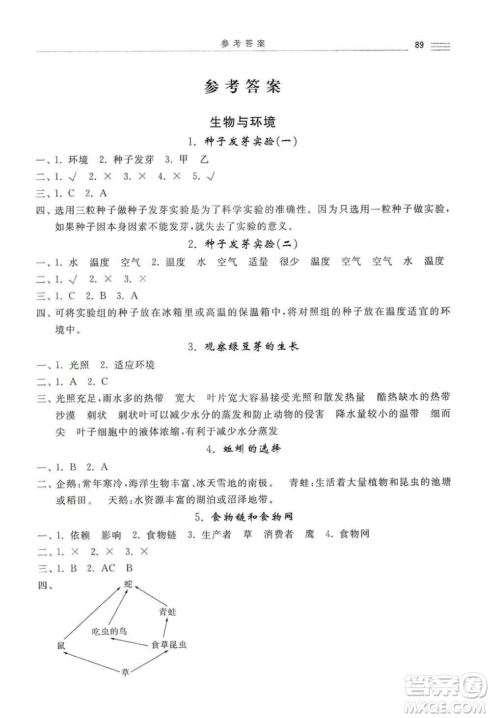 河北美術(shù)出版社2020秋課時練同步測評五年級科學上冊教科版答案