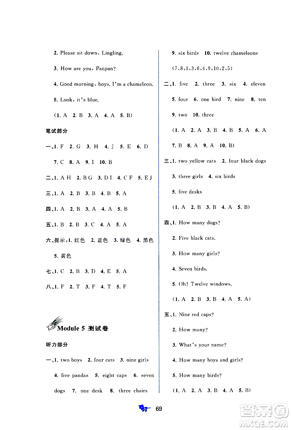 廣西教育出版社2020小學(xué)新課程學(xué)習(xí)與測(cè)評(píng)單元雙測(cè)英語(yǔ)三年級(jí)上冊(cè)B版答案