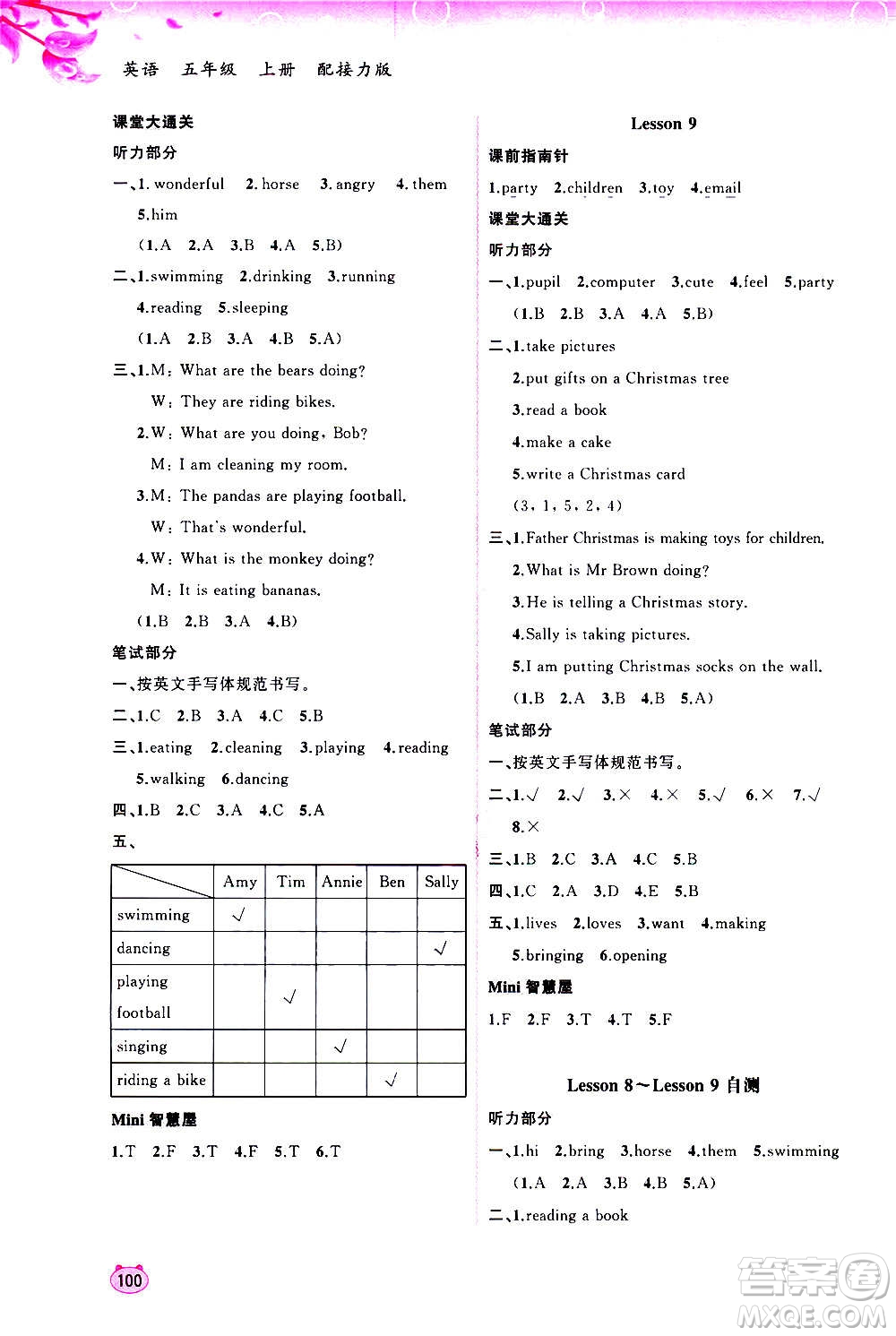 廣西教育出版社2020小學(xué)新課程學(xué)習(xí)與測(cè)評(píng)同步學(xué)習(xí)英語五年級(jí)上冊(cè)接力版答案