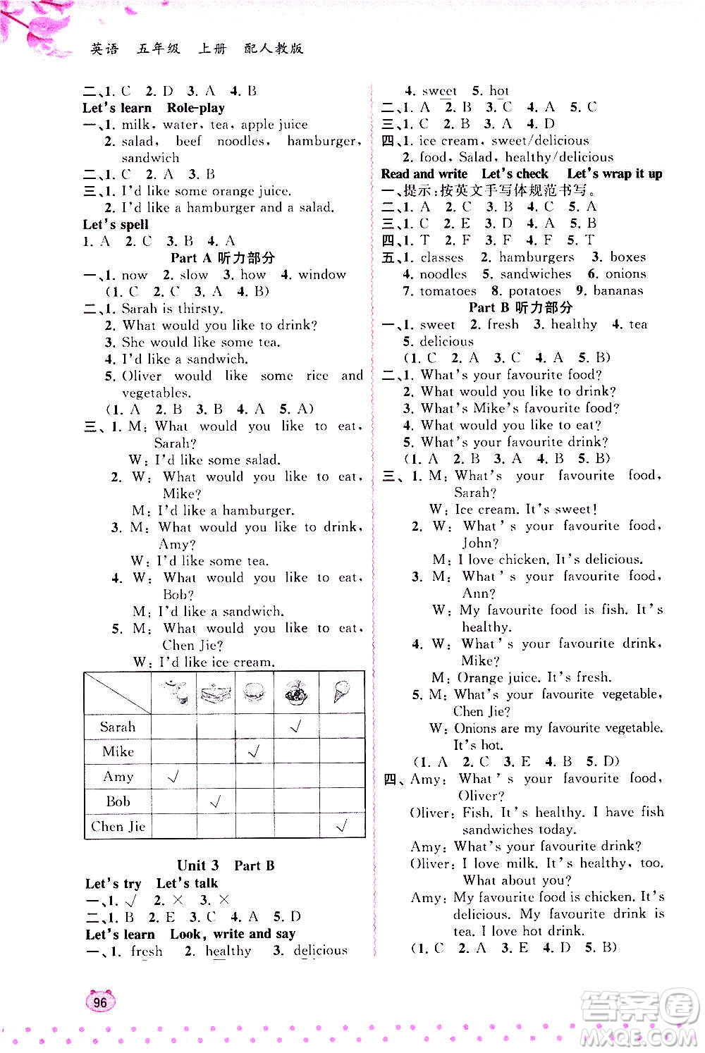廣西教育出版社2020小學(xué)新課程學(xué)習(xí)與測(cè)評(píng)同步學(xué)習(xí)英語(yǔ)五年級(jí)上冊(cè)人教版答案