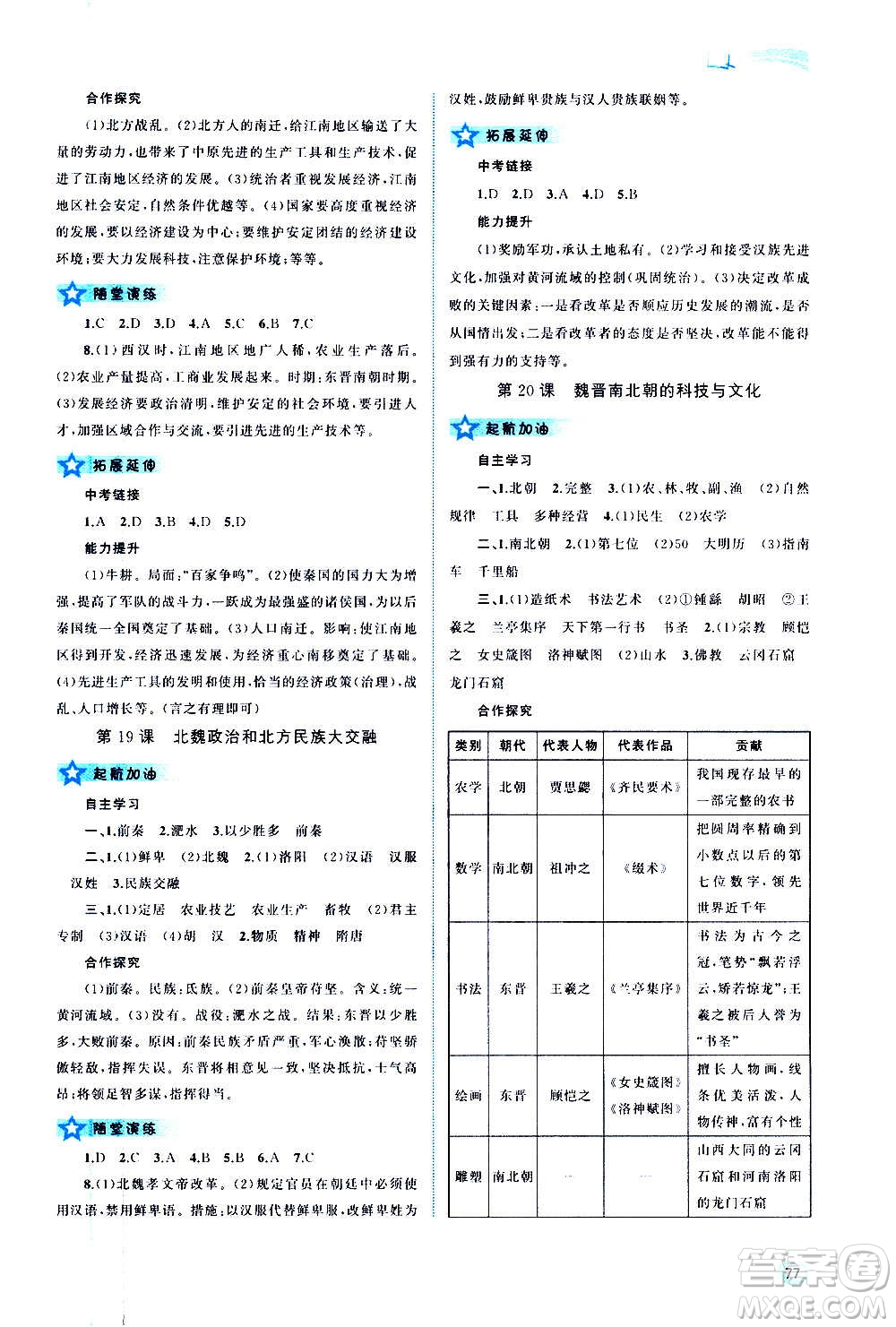 廣西教育出版社2020新課程學(xué)習(xí)與測(cè)評(píng)同步學(xué)習(xí)中國(guó)歷史七年級(jí)上冊(cè)人教版答案