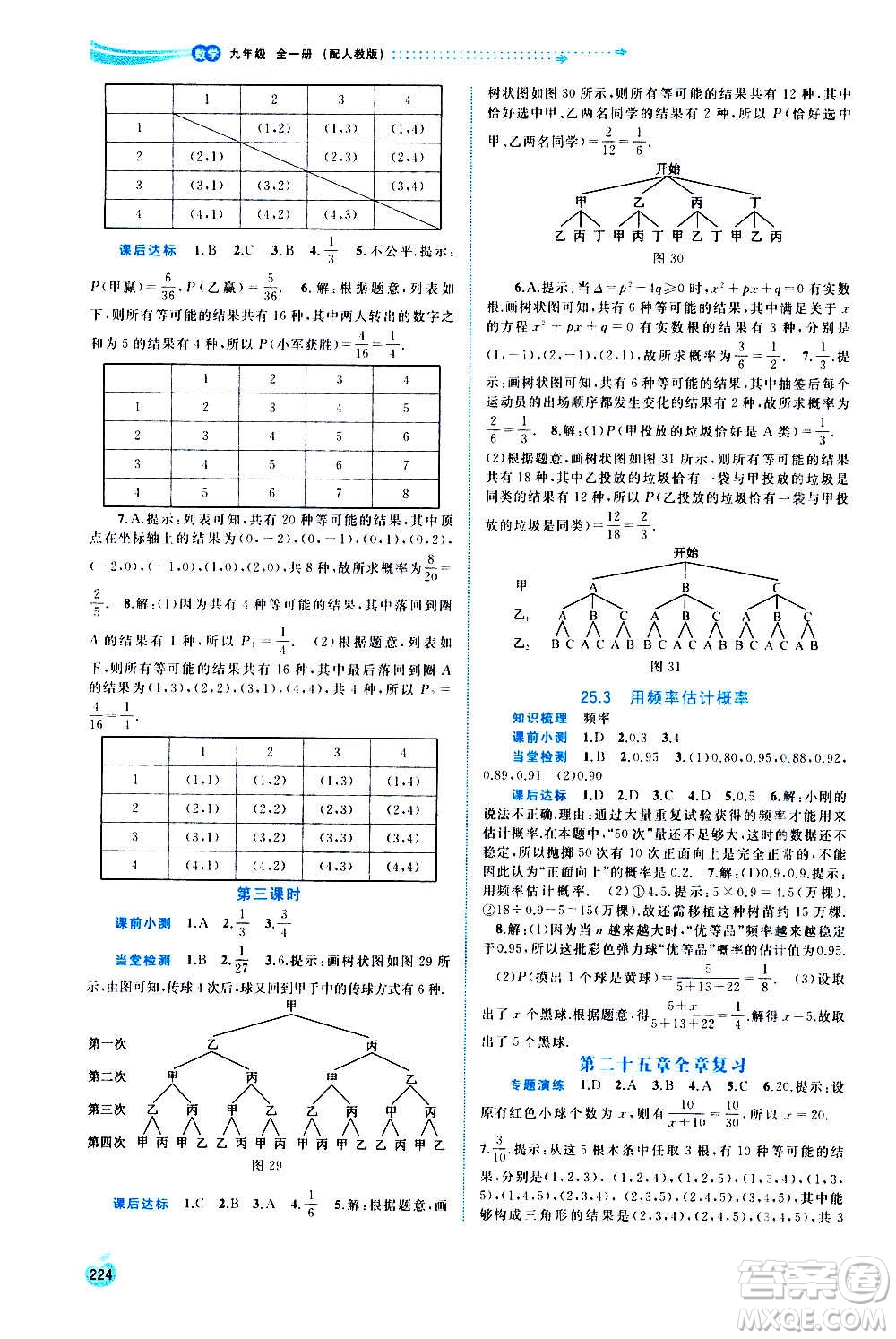 廣西教育出版社2020新課程學習與測評同步學習數(shù)學九年級全一冊人教版答案