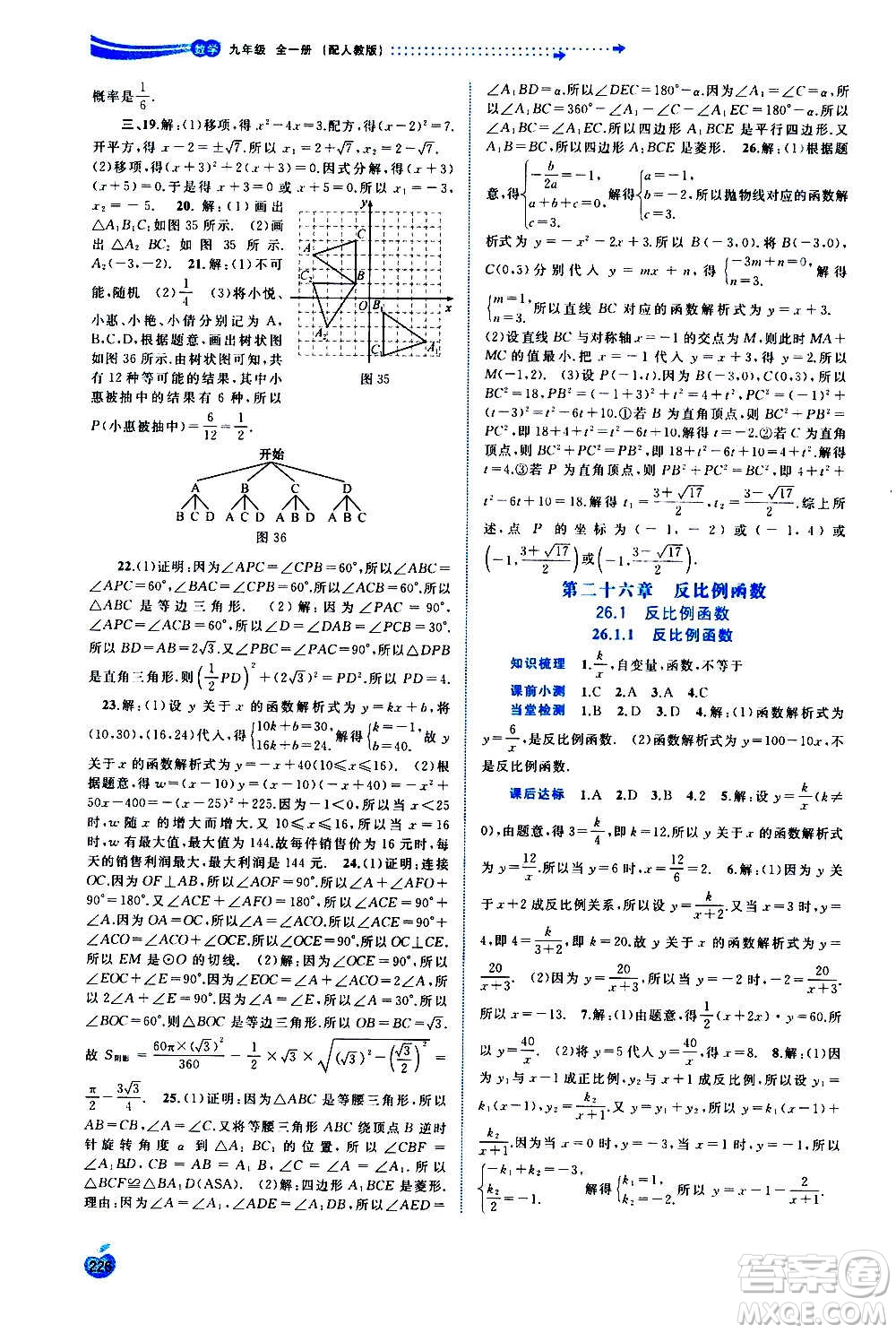 廣西教育出版社2020新課程學習與測評同步學習數(shù)學九年級全一冊人教版答案