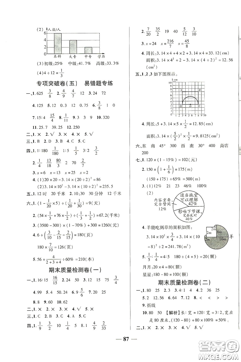 2020秋云南本土名校金卷六年級(jí)數(shù)學(xué)上冊(cè)答案