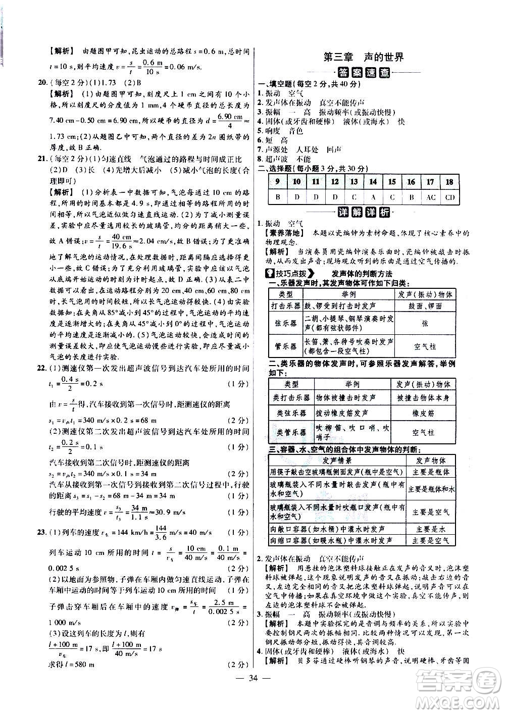2021版金考卷活頁題選名師名題單元雙測卷物理八年級(jí)上冊HK滬科版答案