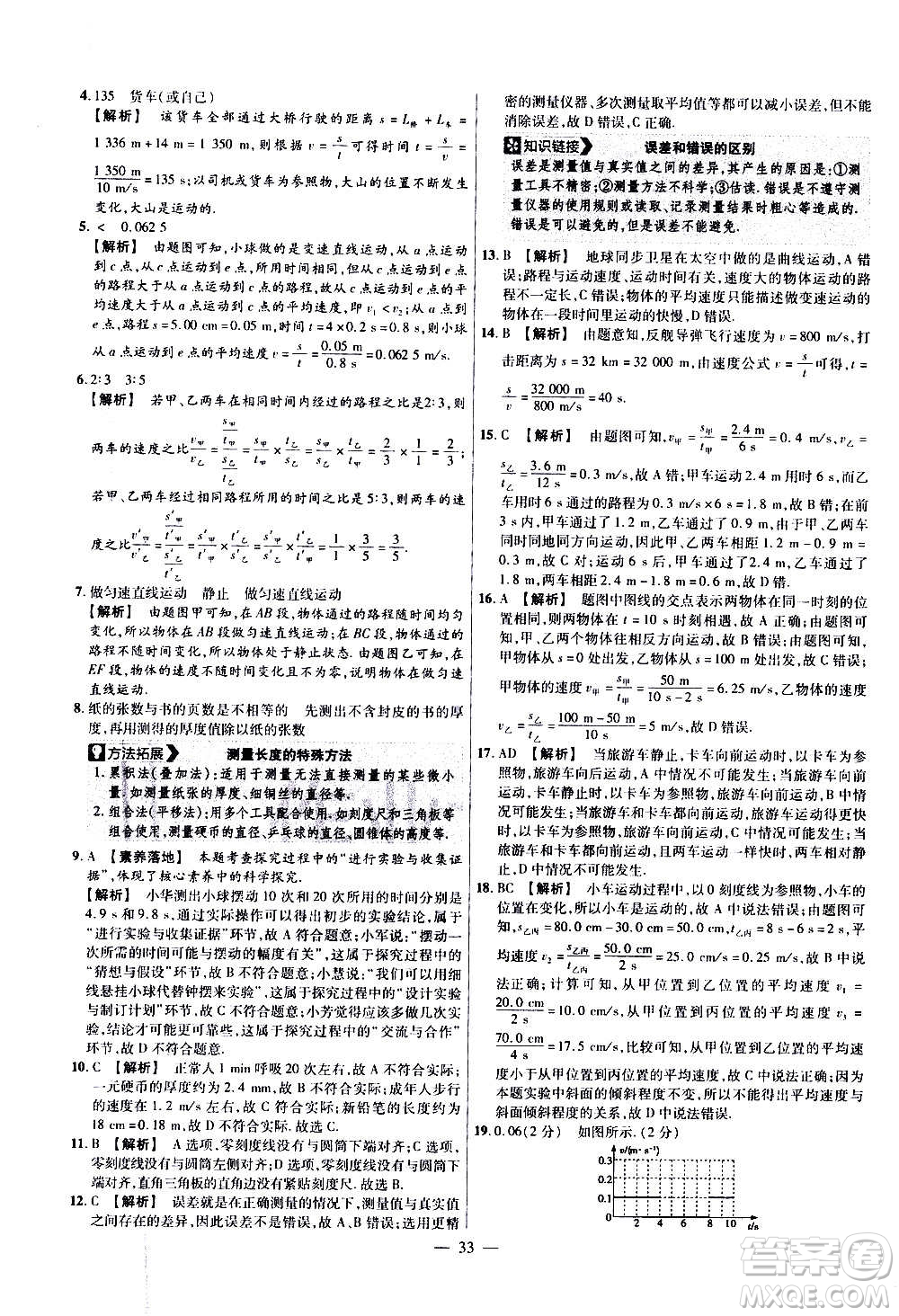 2021版金考卷活頁題選名師名題單元雙測卷物理八年級(jí)上冊HK滬科版答案