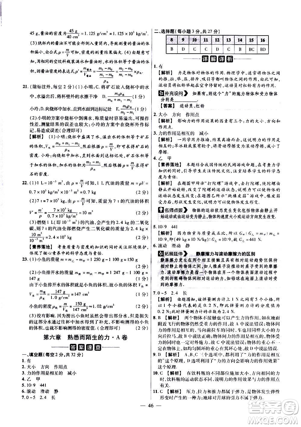 2021版金考卷活頁題選名師名題單元雙測卷物理八年級(jí)上冊HK滬科版答案