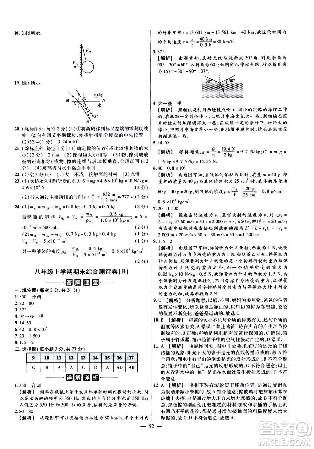 2021版金考卷活頁題選名師名題單元雙測卷物理八年級(jí)上冊HK滬科版答案