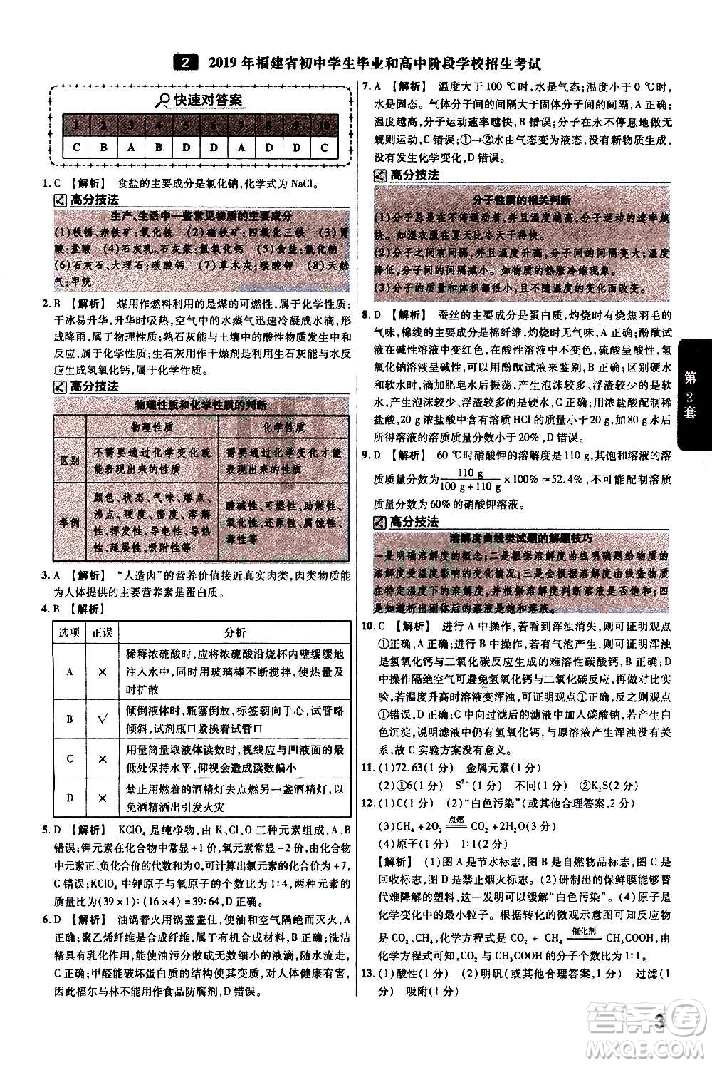 金考卷特快專遞2021版福建中考45套匯編化學答案