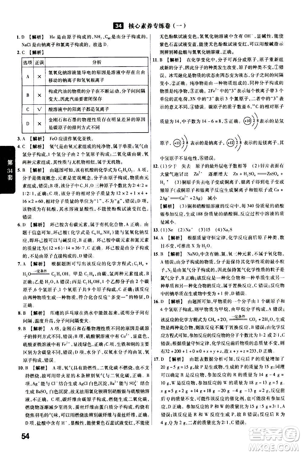 金考卷特快專遞2021版福建中考45套匯編化學答案