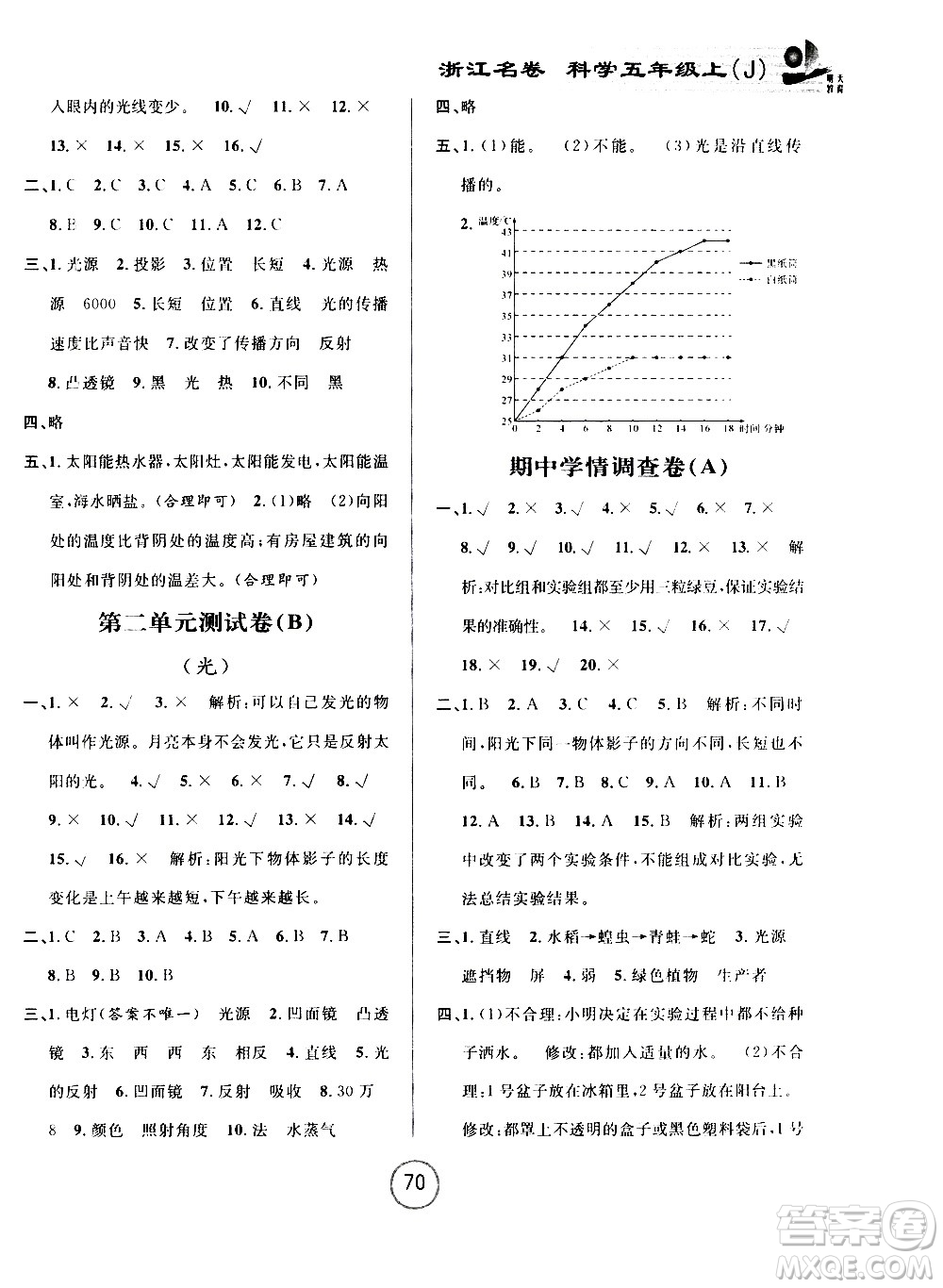 浙江大學(xué)出版社2020年浙江名卷科學(xué)五年級(jí)上冊(cè)J教科版答案