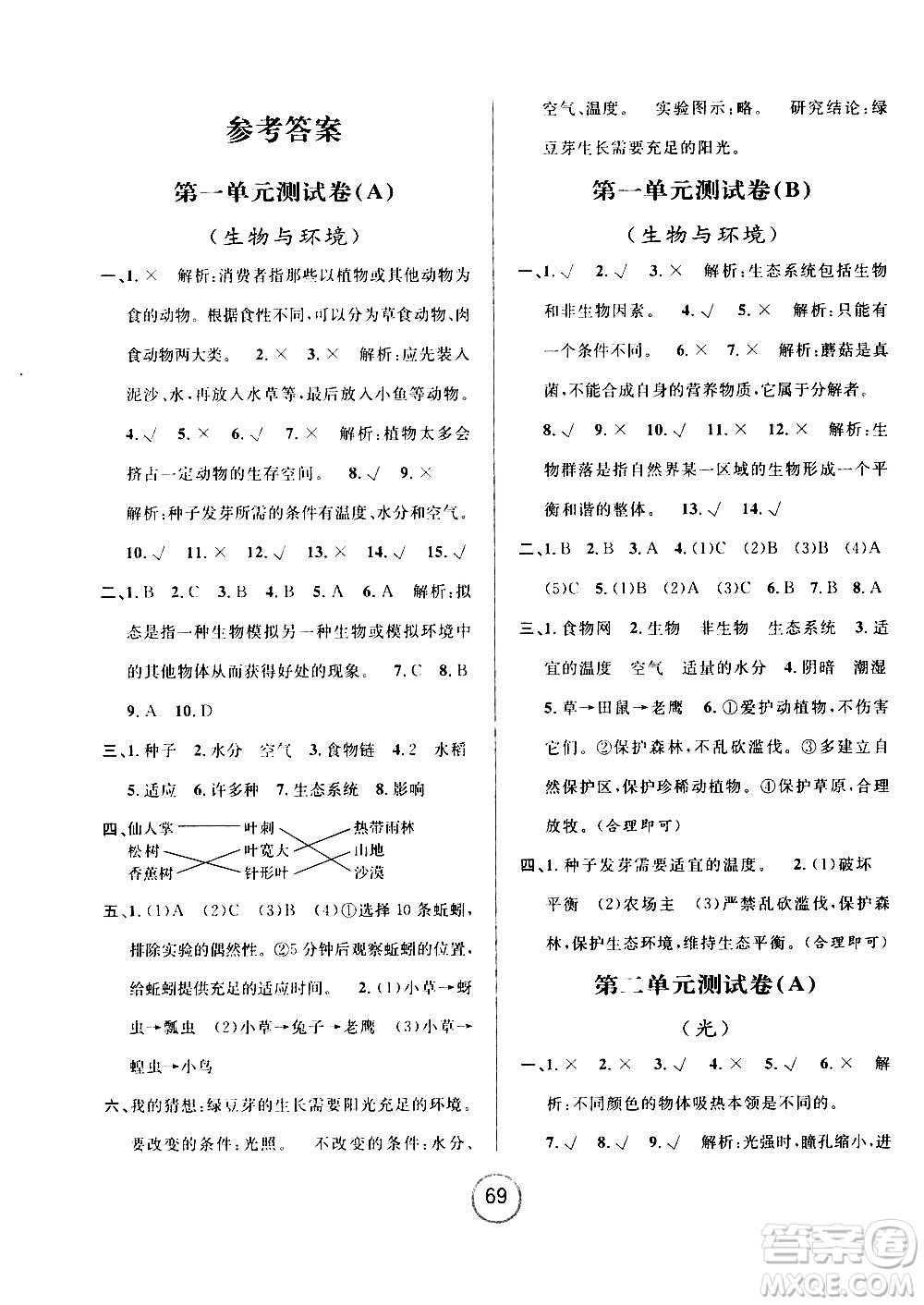 浙江大學(xué)出版社2020年浙江名卷科學(xué)五年級(jí)上冊(cè)J教科版答案