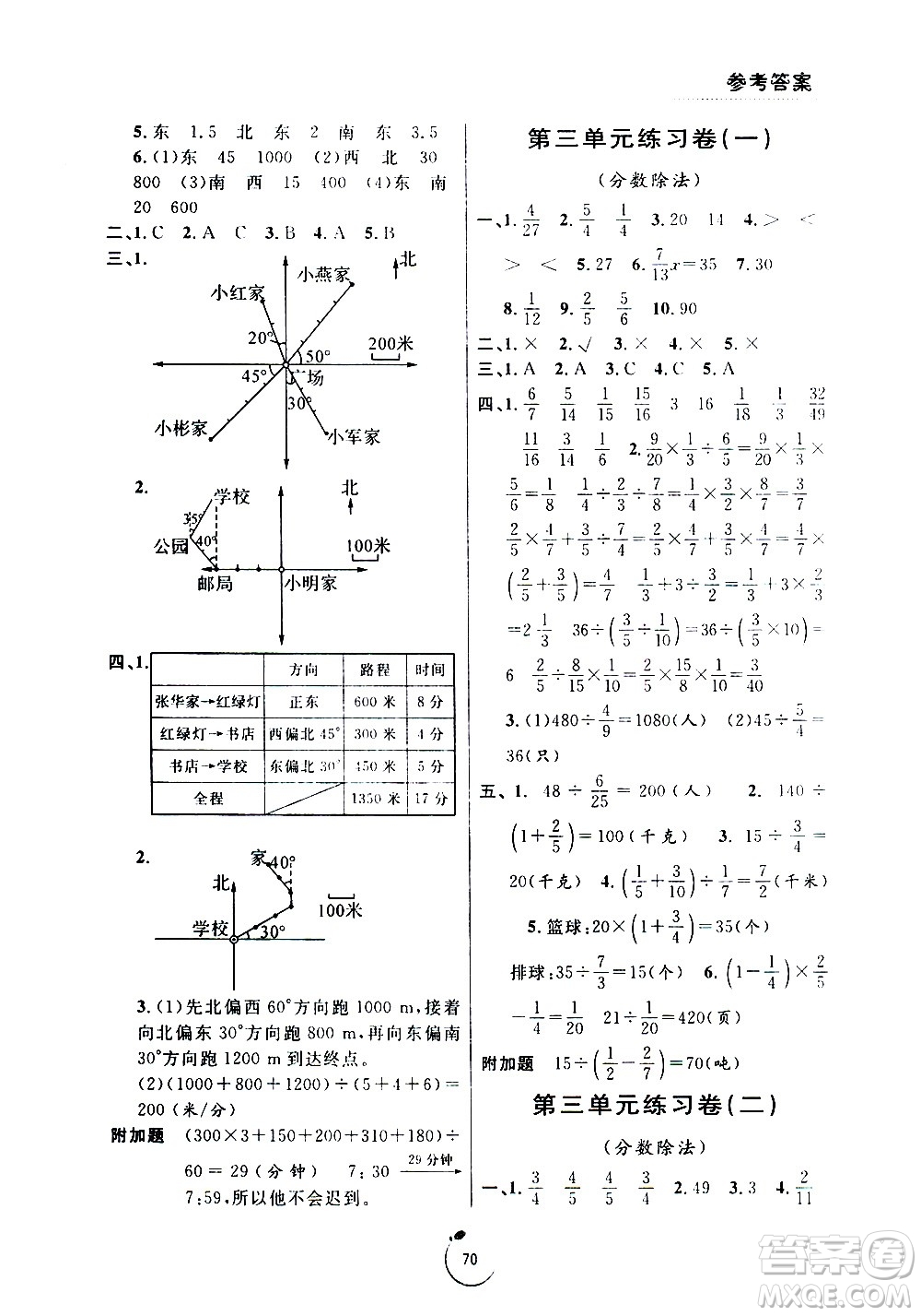 寧波出版社2020年浙江好卷數(shù)學(xué)六年級上冊RJ人教版答案