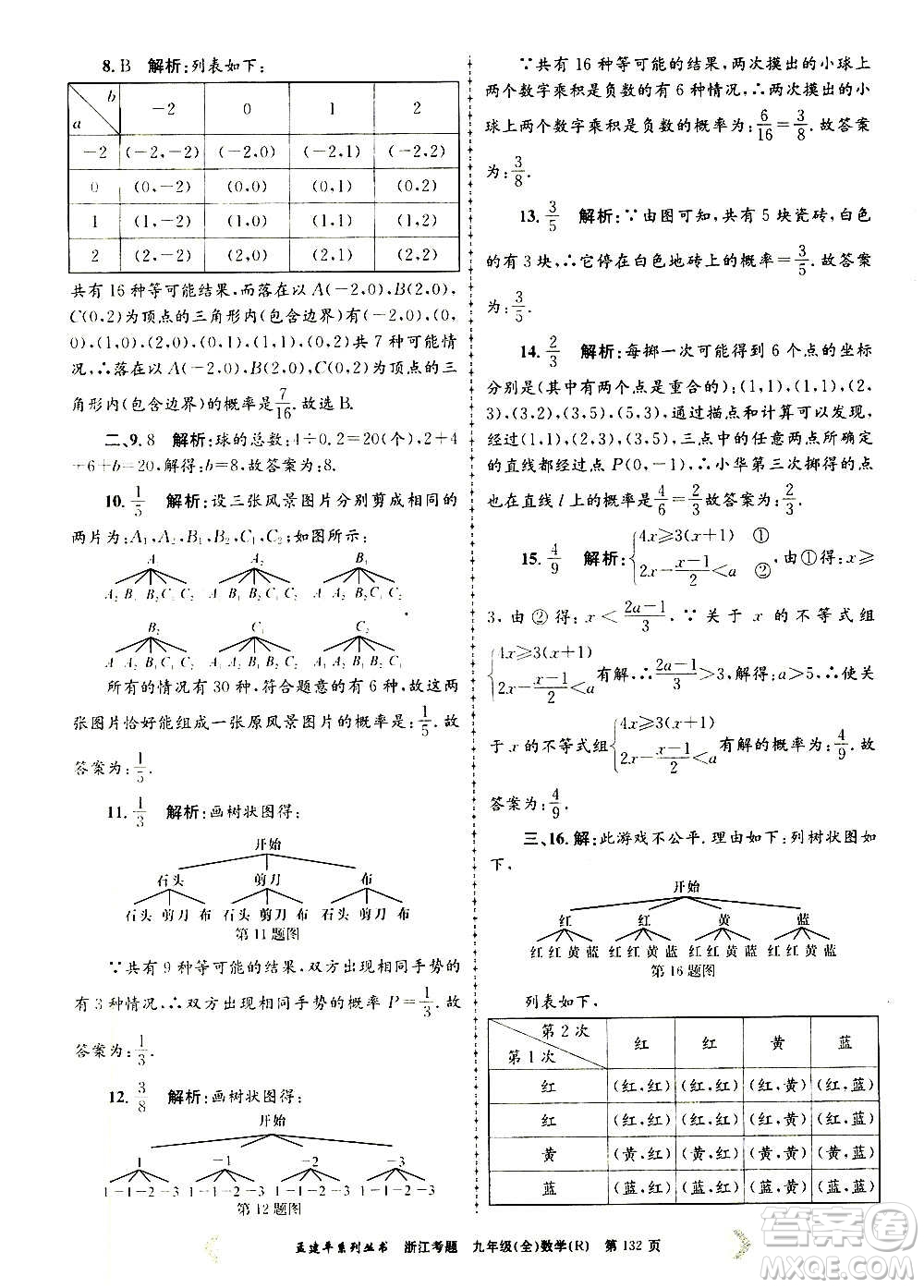孟建平系列叢書2020年浙江考題數(shù)學(xué)九年級全一冊R人教版答案