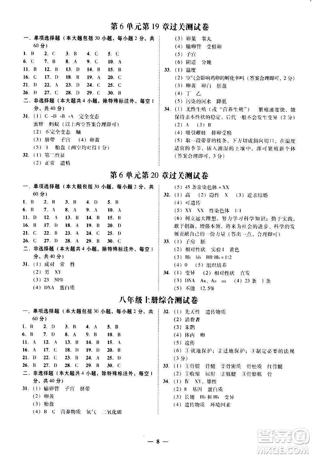 廣東經(jīng)濟(jì)出版社2020年百分導(dǎo)學(xué)生物學(xué)八年級上冊BS北師版答案