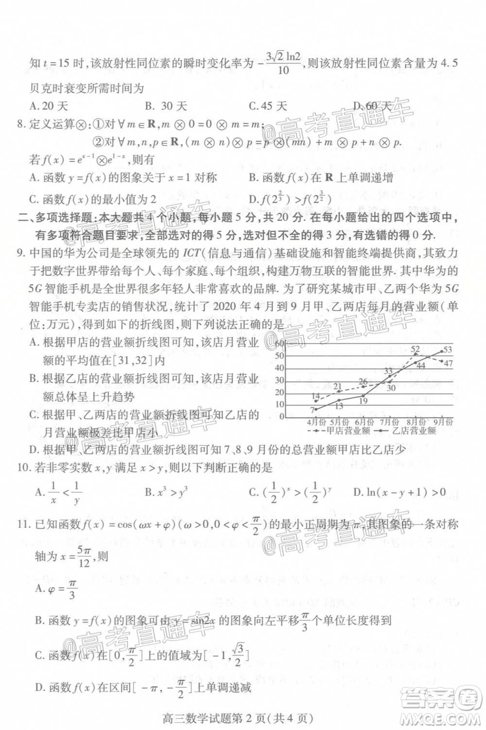 2021屆濰坊市高三期中聯(lián)考數(shù)學(xué)試題及答案