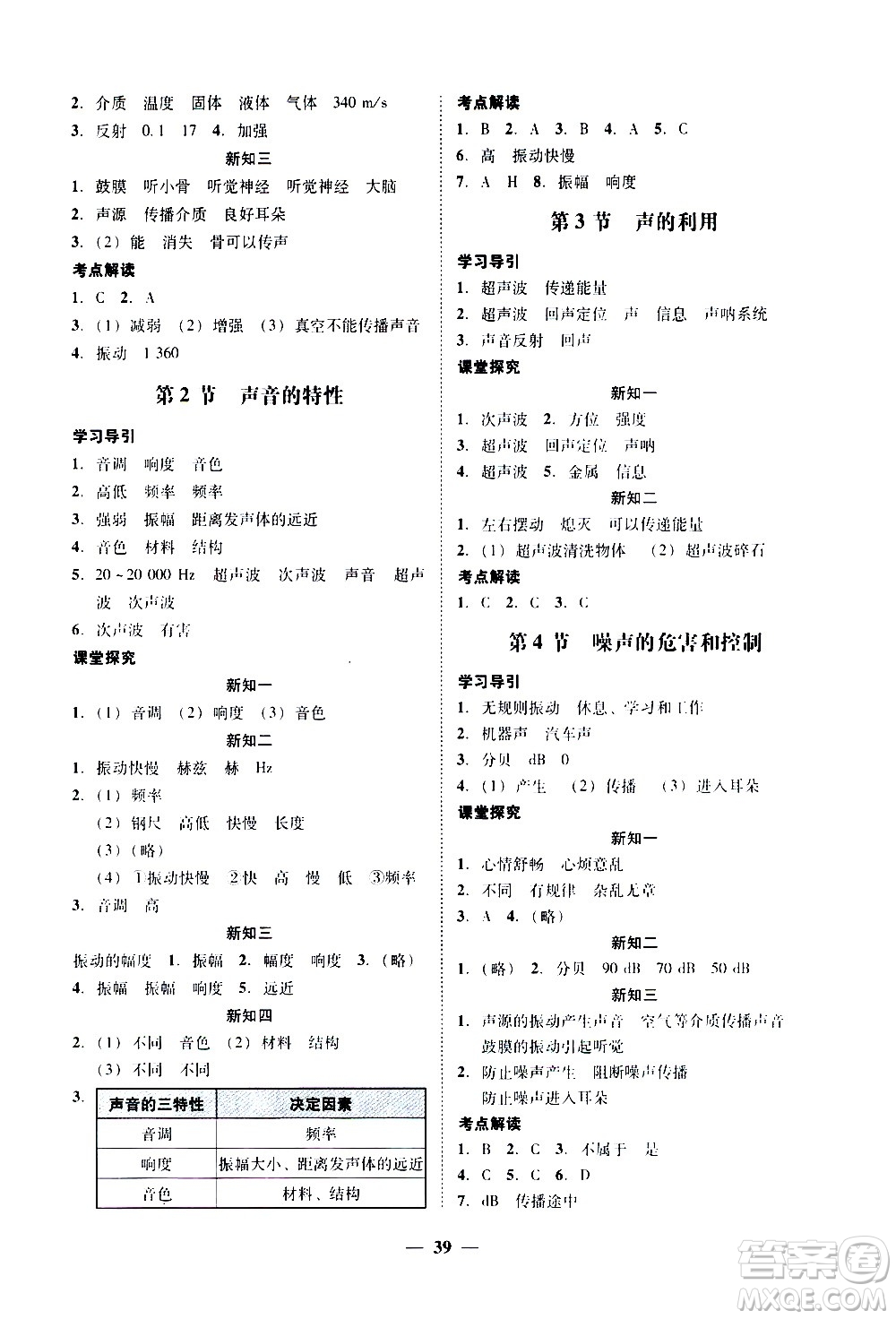 廣東經(jīng)濟(jì)出版社2020年百分導(dǎo)學(xué)物理八年級上冊人教版答案