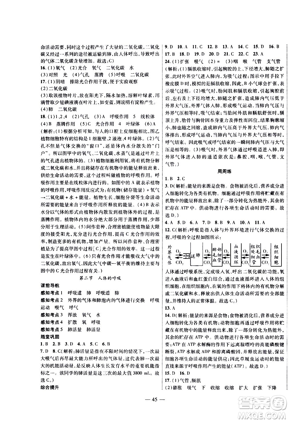 2020年新課程成長資源課時(shí)精練生物七年級上冊蘇科版答案