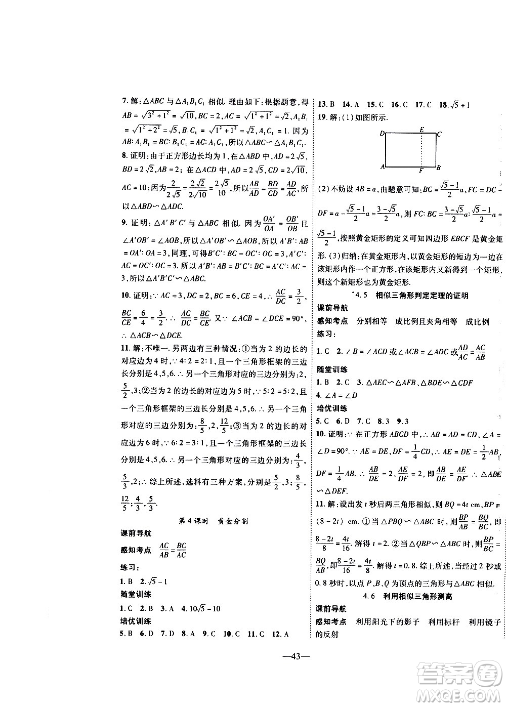 2020年新課程成長(zhǎng)資源課時(shí)精練數(shù)學(xué)九年級(jí)上冊(cè)北師大版答案