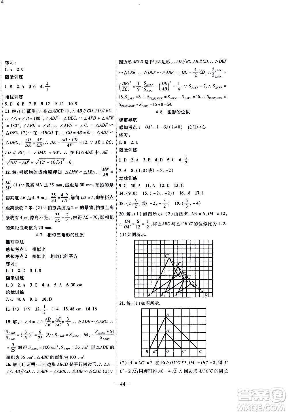 2020年新課程成長(zhǎng)資源課時(shí)精練數(shù)學(xué)九年級(jí)上冊(cè)北師大版答案