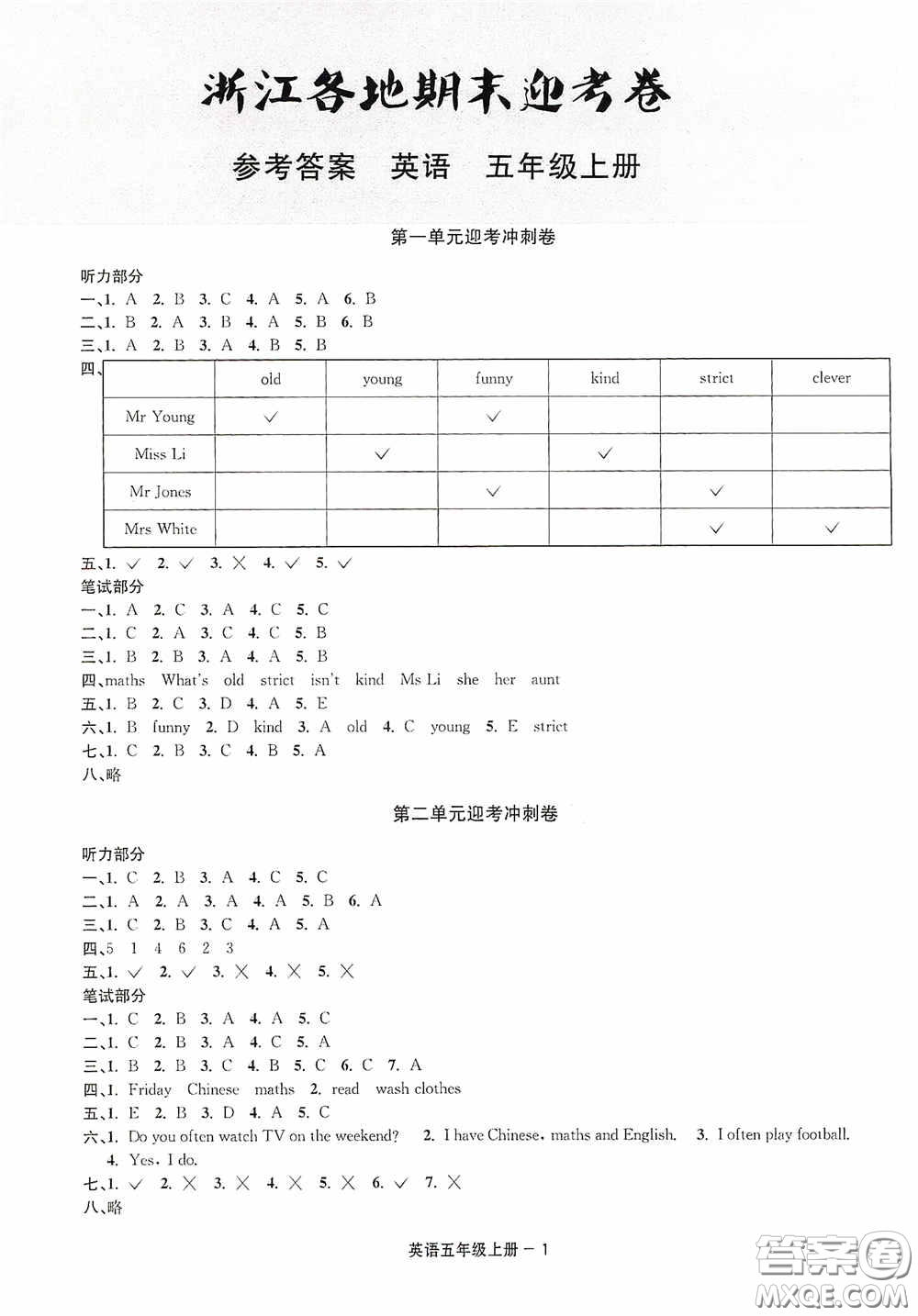 寧波出版社2020浙江各地期末迎考卷五年級(jí)英語(yǔ)上冊(cè)PEP人教版答案