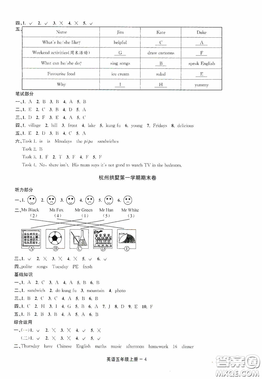 寧波出版社2020浙江各地期末迎考卷五年級(jí)英語(yǔ)上冊(cè)PEP人教版答案