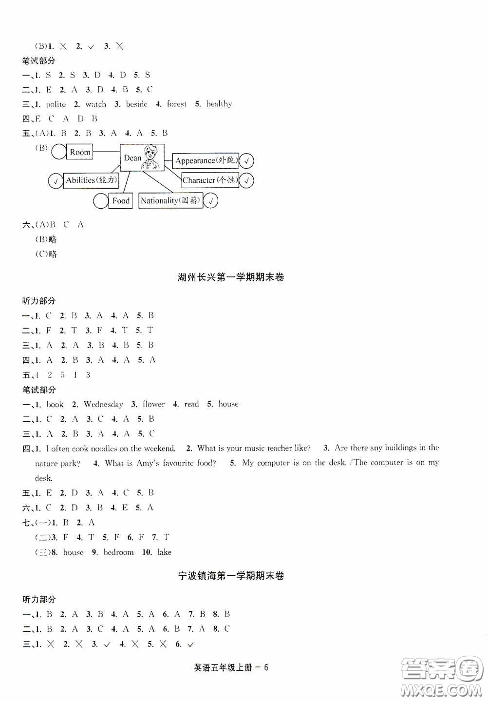 寧波出版社2020浙江各地期末迎考卷五年級(jí)英語(yǔ)上冊(cè)PEP人教版答案