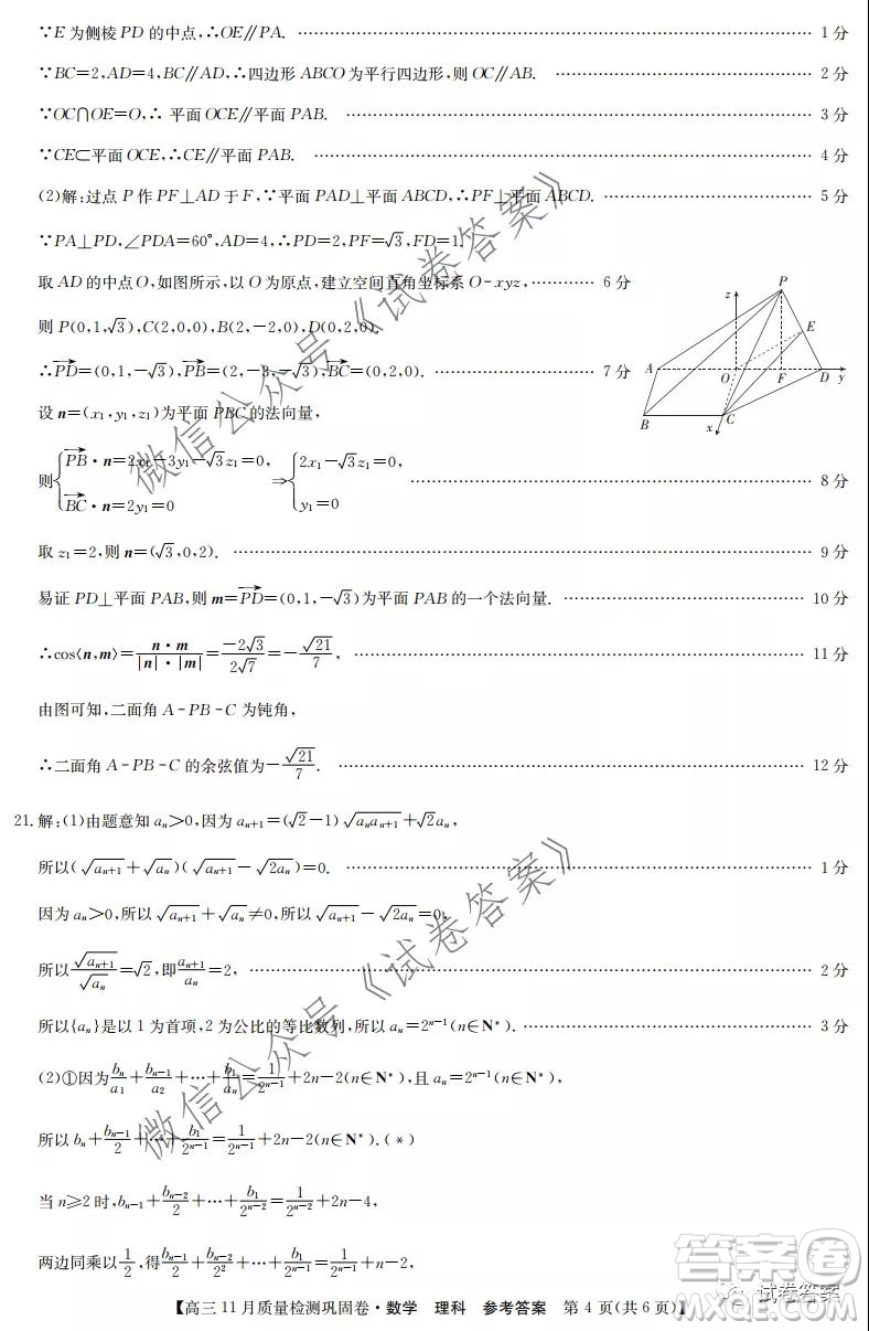 九師聯(lián)盟2020-2021學(xué)年高三11月質(zhì)量檢測(cè)鞏固卷理科數(shù)學(xué)試題及答案