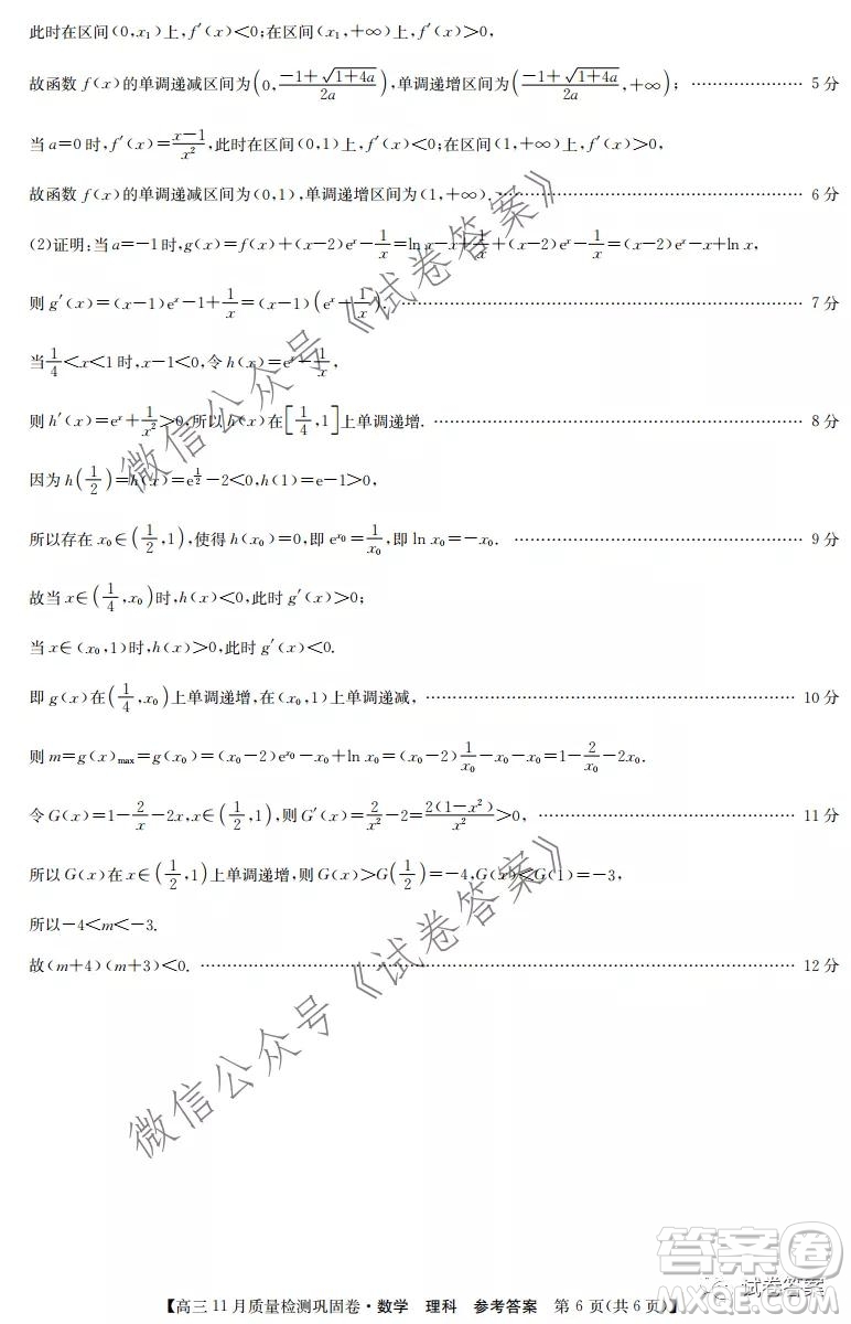 九師聯(lián)盟2020-2021學(xué)年高三11月質(zhì)量檢測(cè)鞏固卷理科數(shù)學(xué)試題及答案