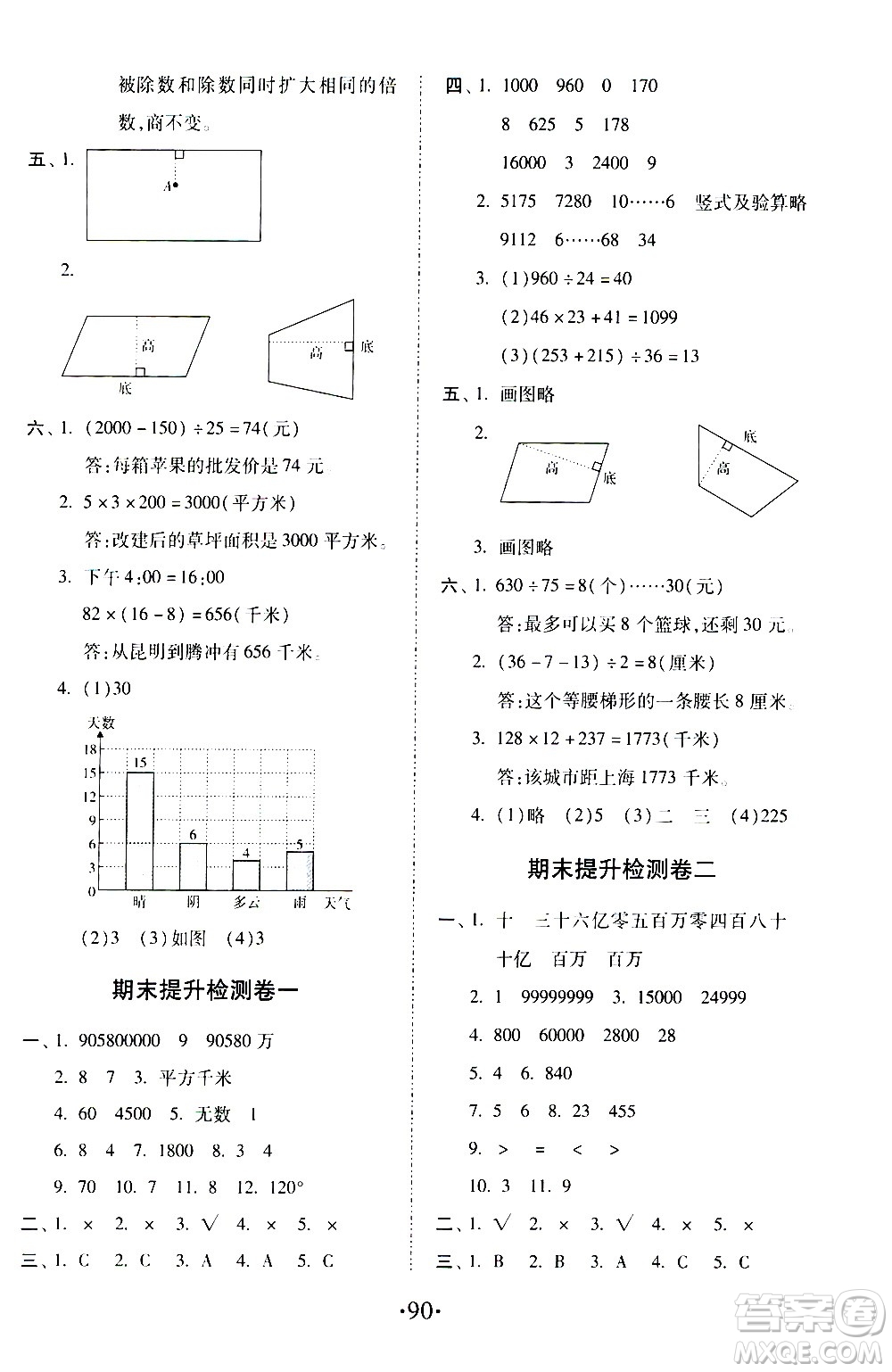 內(nèi)蒙古少年兒童出版社2020本土第1卷數(shù)學(xué)四年級(jí)上冊(cè)人教版答案