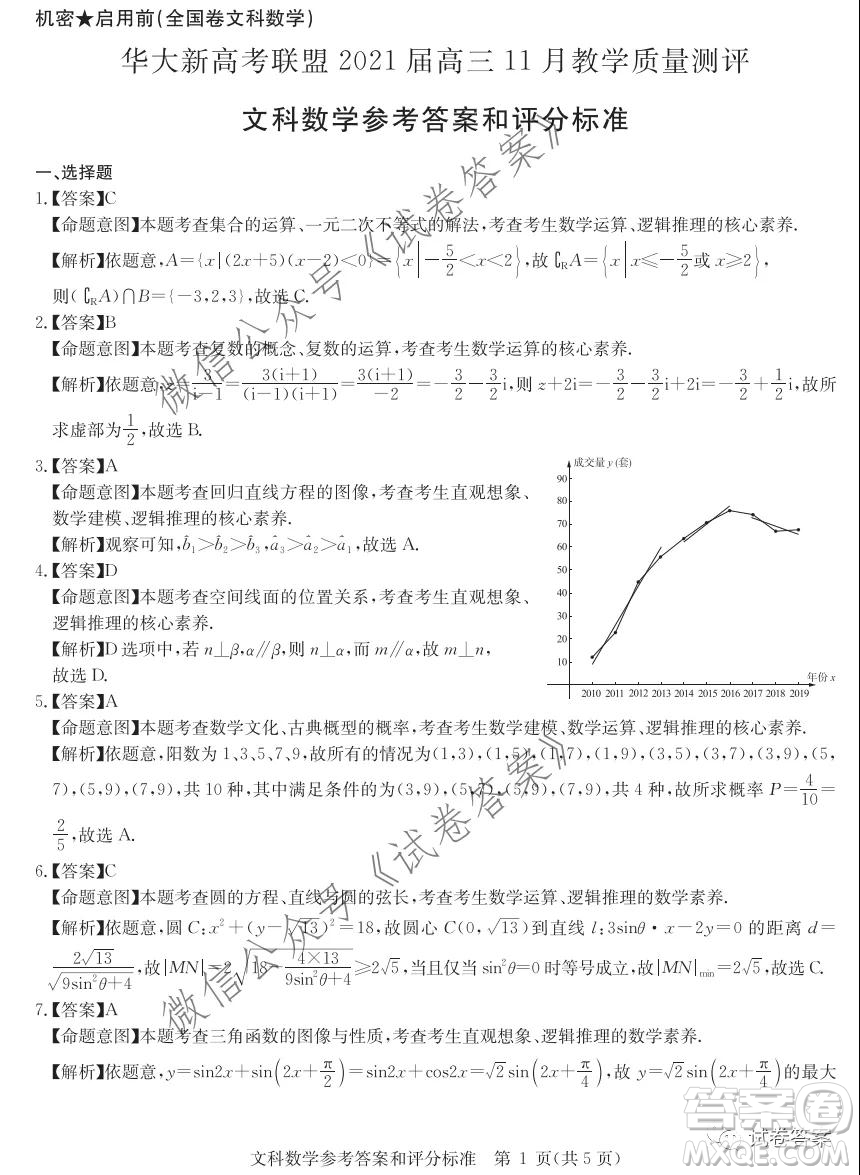 華大新高考聯(lián)盟2021屆高三11月教學(xué)質(zhì)量測(cè)評(píng)文科數(shù)學(xué)試題及答案