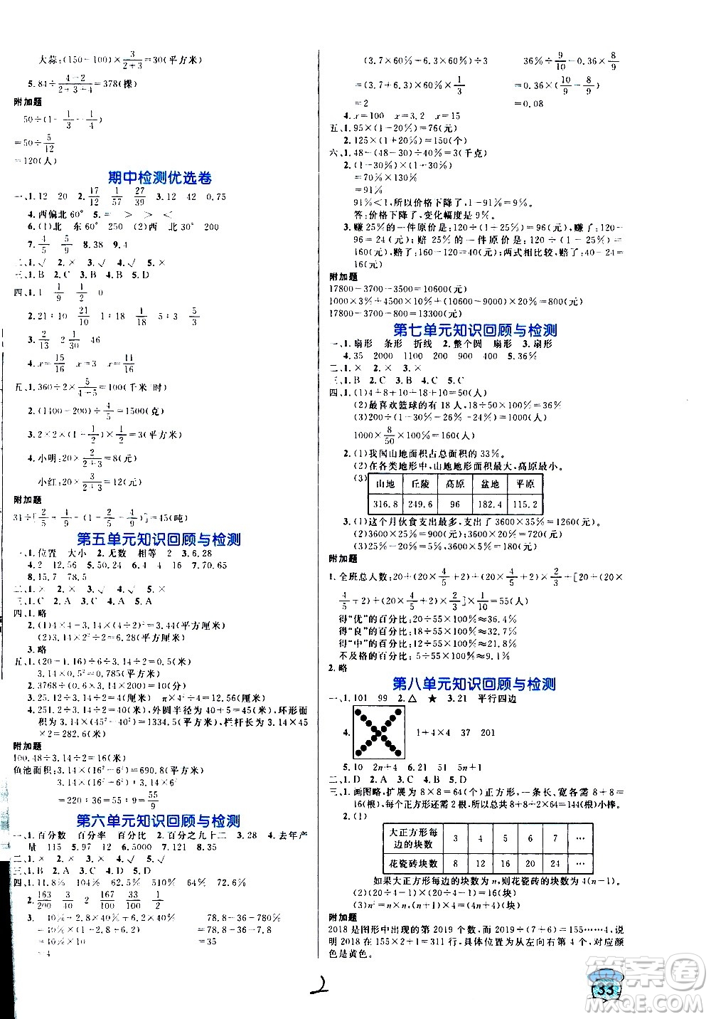 沈陽(yáng)出版社2020年黃岡名卷數(shù)學(xué)六年級(jí)上冊(cè)RJ人教版答案