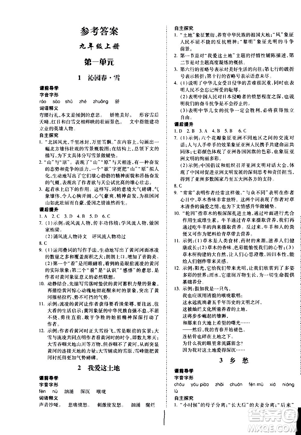 內(nèi)蒙古少年兒童出版社2020本土攻略語(yǔ)文九年級(jí)全一冊(cè)RJ人教版答案